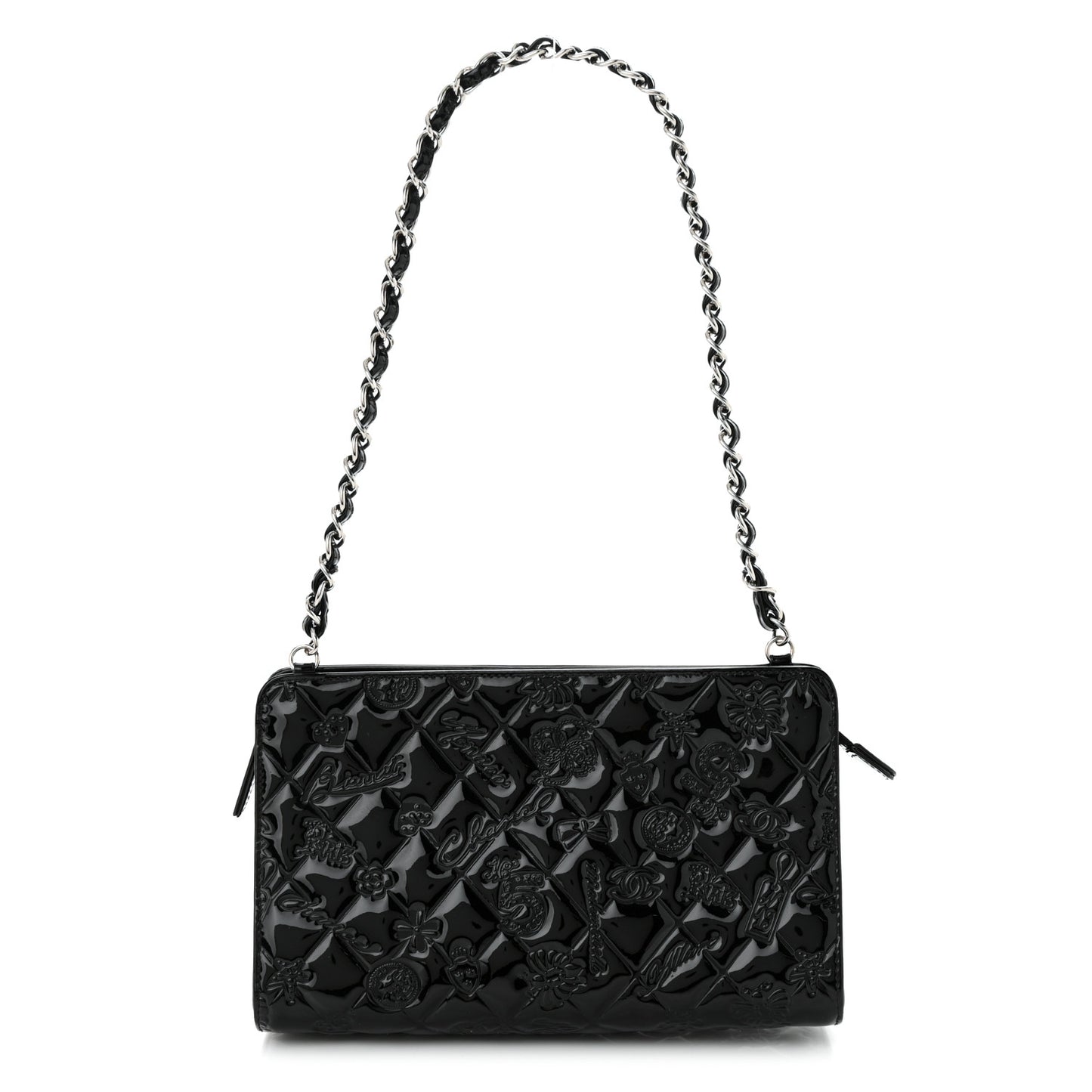 Patent Calfskin Lucky Symbols Pochette Black