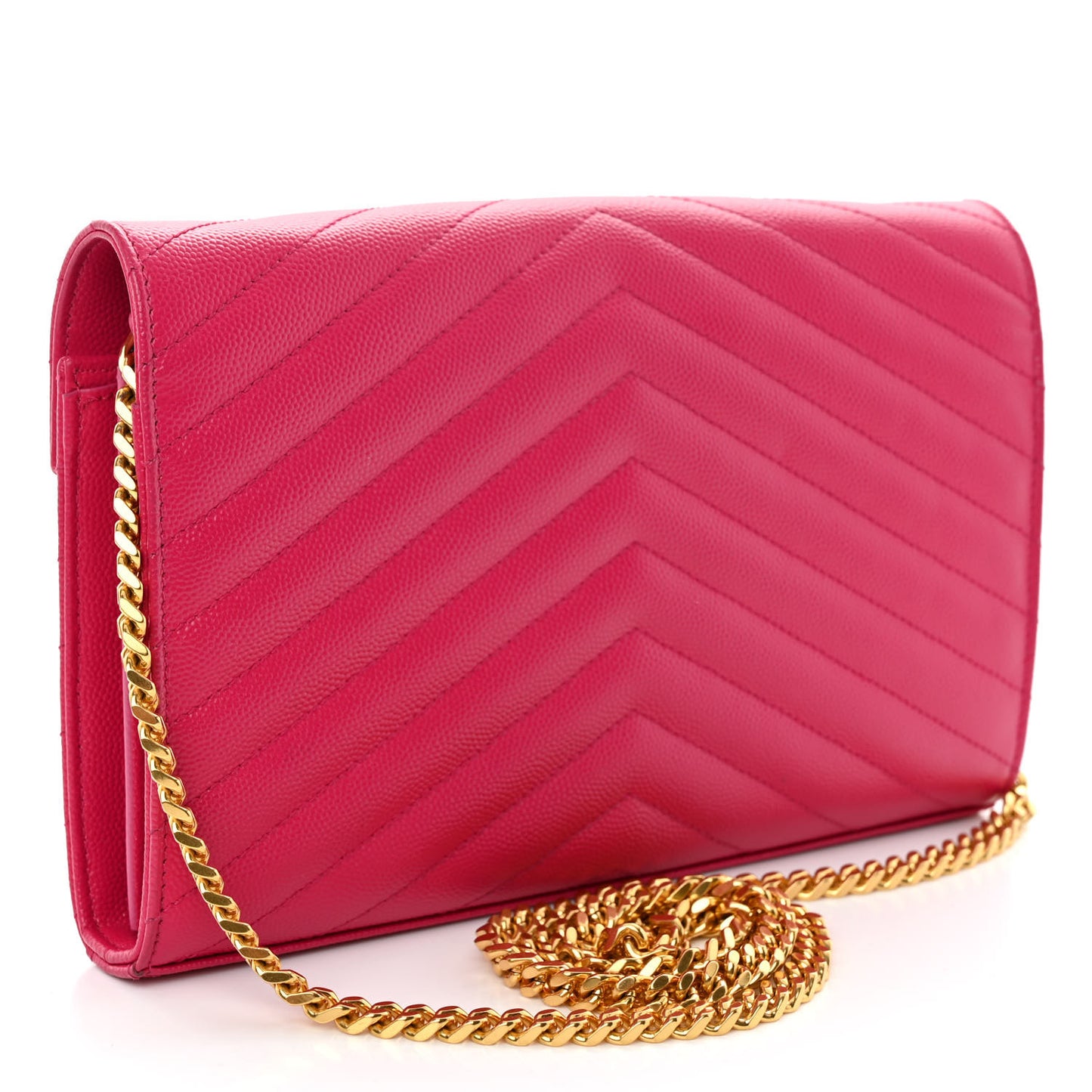 Grain De Poudre Matelasse Chevron Monogram Chain Wallet Lipstick Fuchsia
