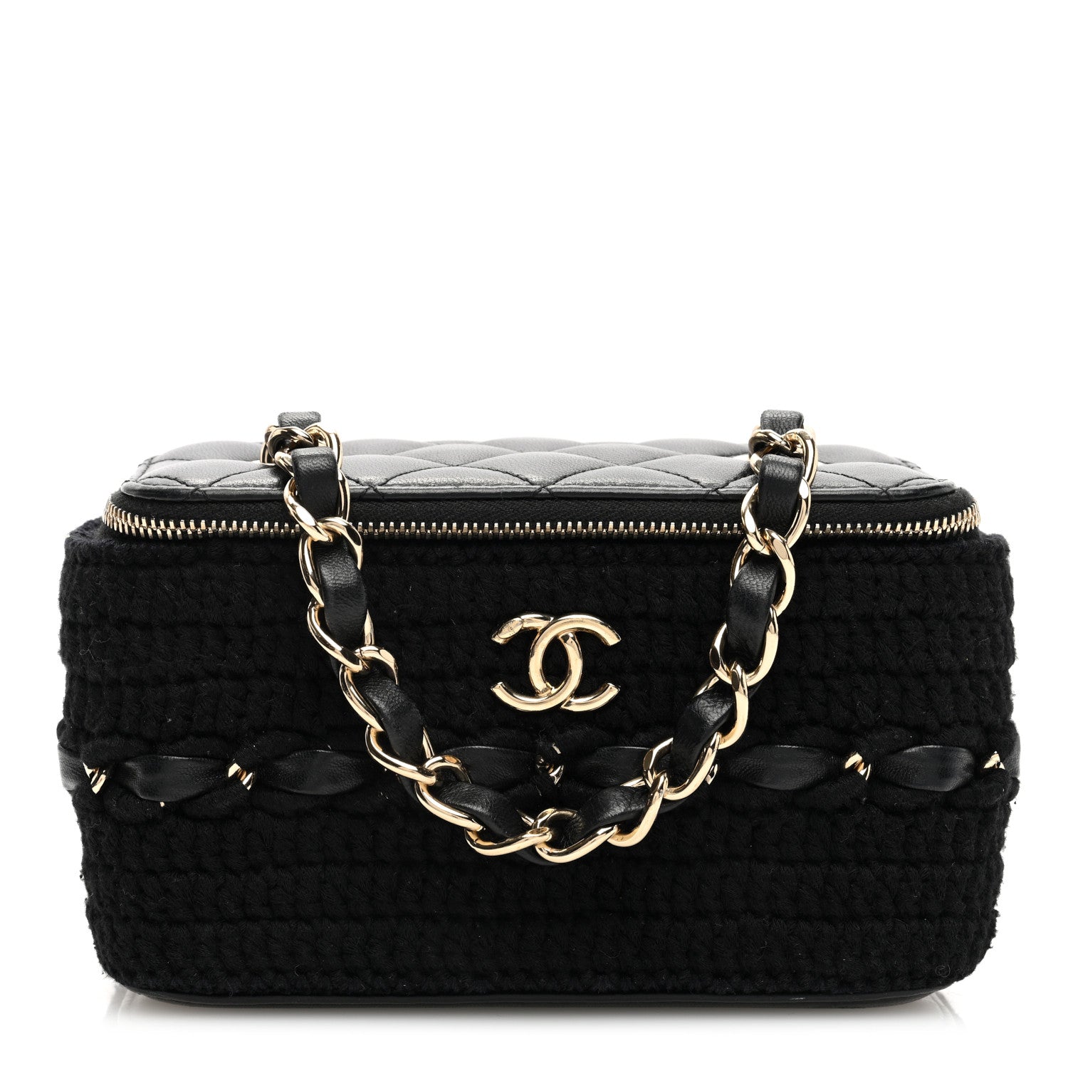 Chanel Lambskin Crochet Quilted Small Vanity Case With Chain Black 1 of 11