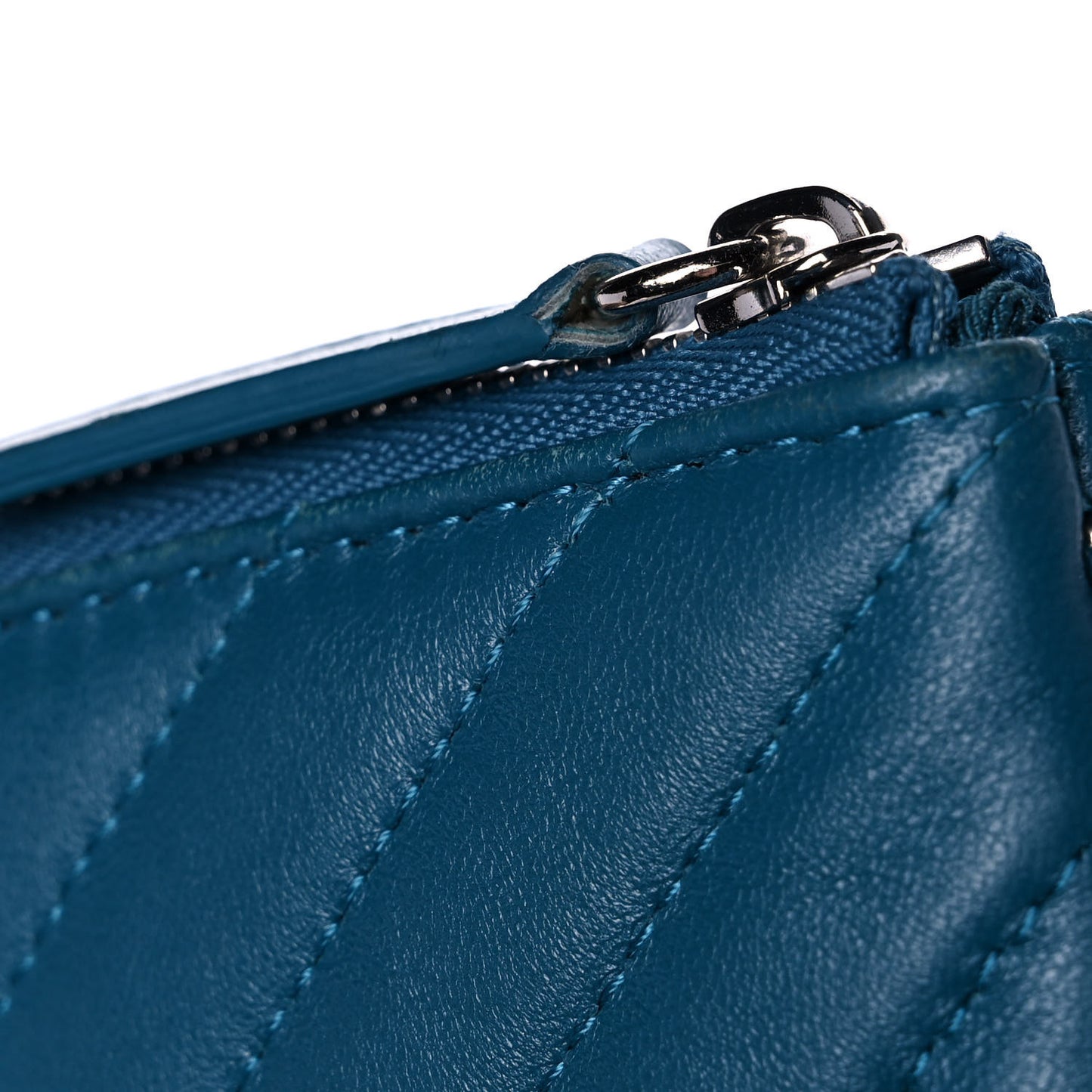 Lambskin Chevron Quilted Studded Small Cosmetic Case Blue