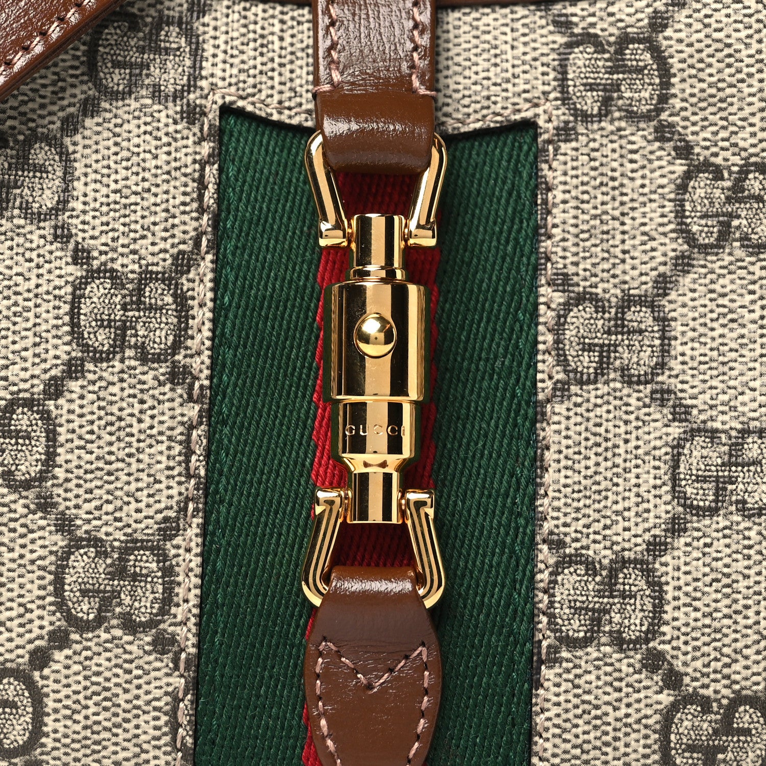 Gucci GG Supreme Monogram Azalea Calfskin Web Mini Jackie 1961 Hobo Beige Ebony Brown Sugar 8 of 10
