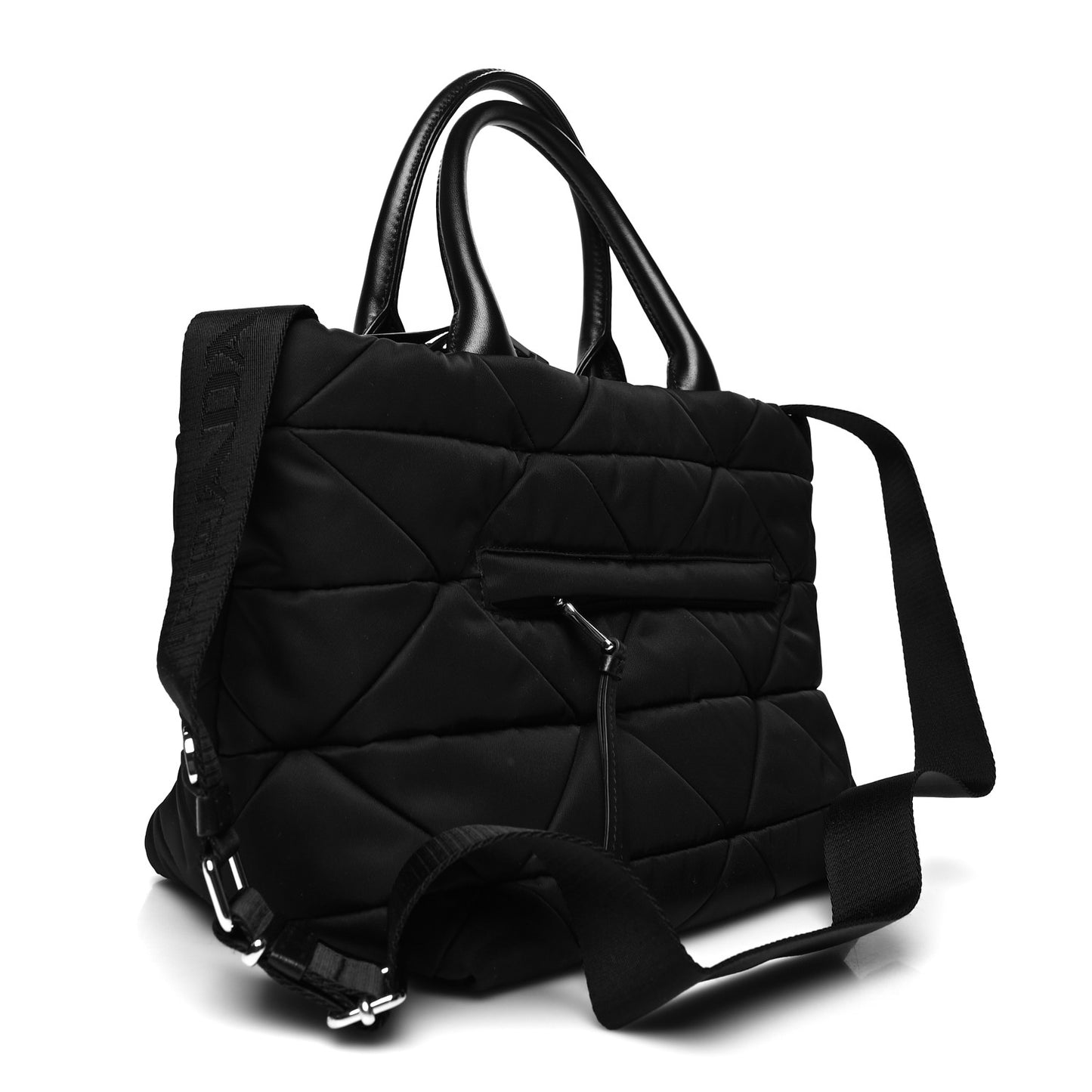 Re-Nylon Nappa Triangle Quilted Padded Small Double Handled Zip Tote Black