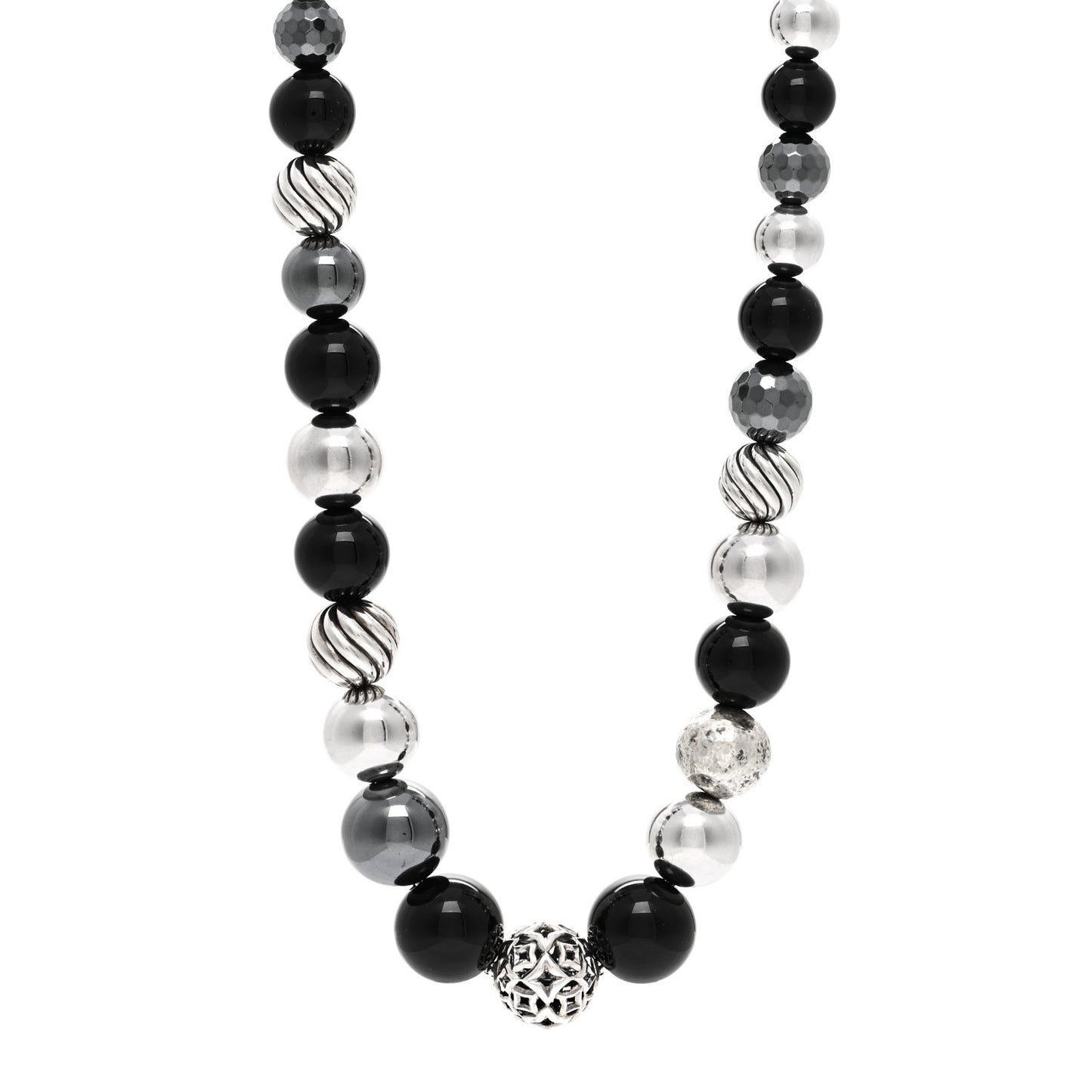 Sterling Silver Black Onyx Hematite Elements Necklace