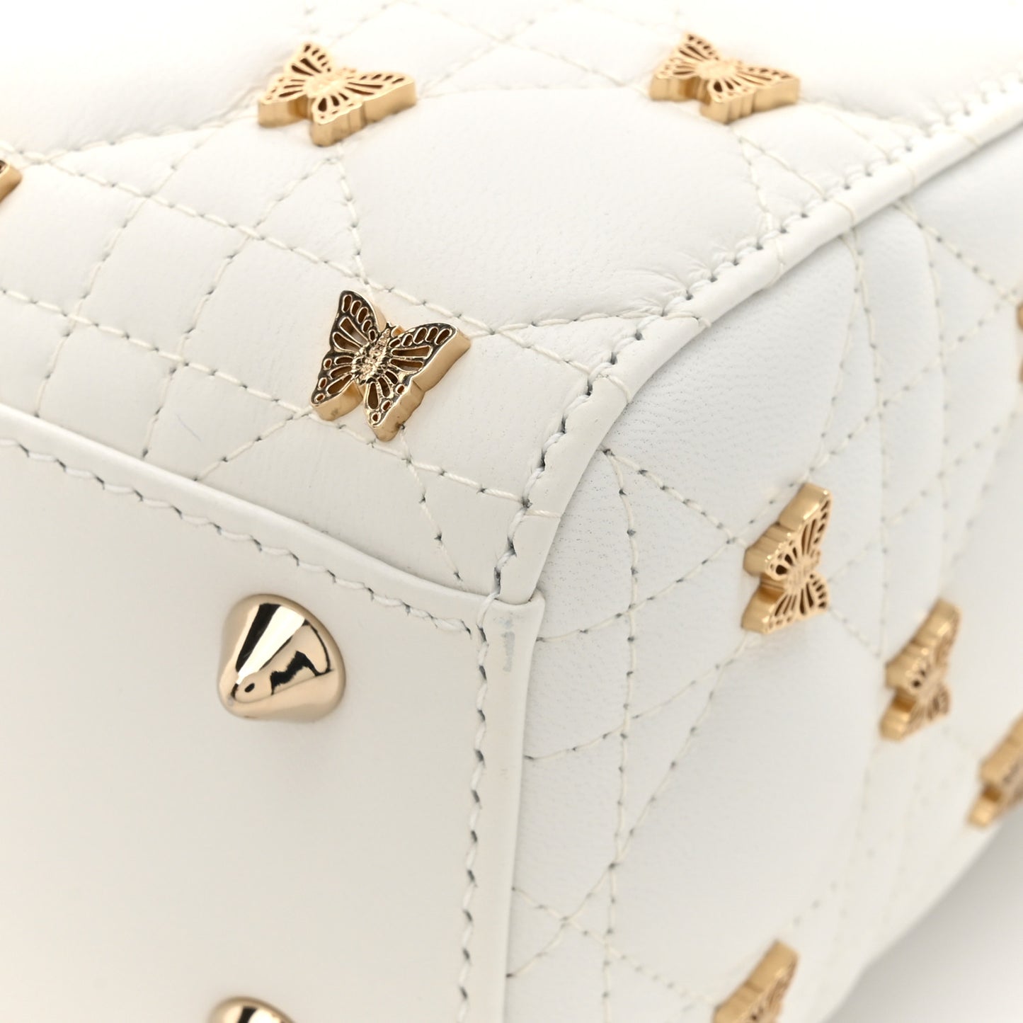 Lambskin Cannage Butterfly Studs Small Lady Dior White