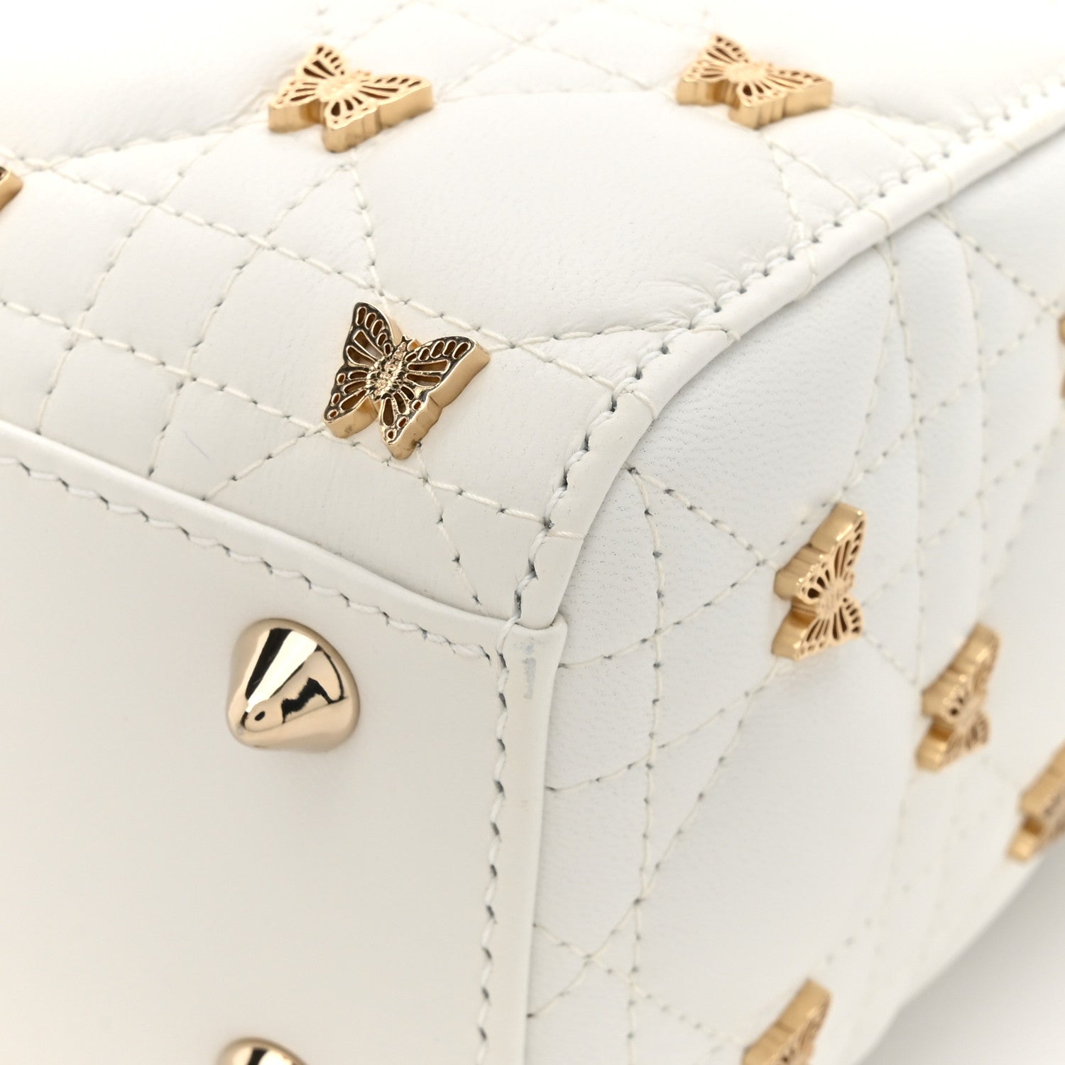 Christian Dior Lambskin Cannage Butterfly Studs Small Lady Dior White 13 of 14