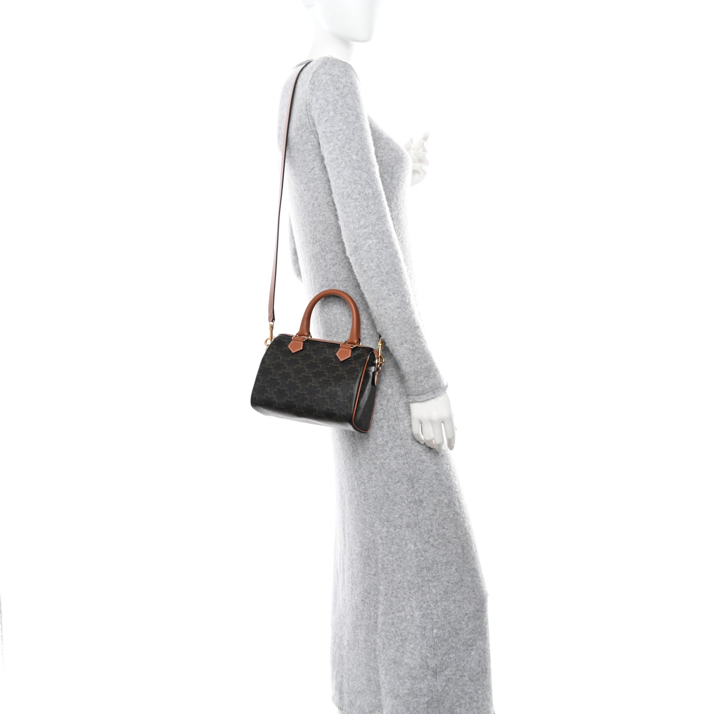 Triomphe Canvas Calfskin Small Boston Bag Tan
