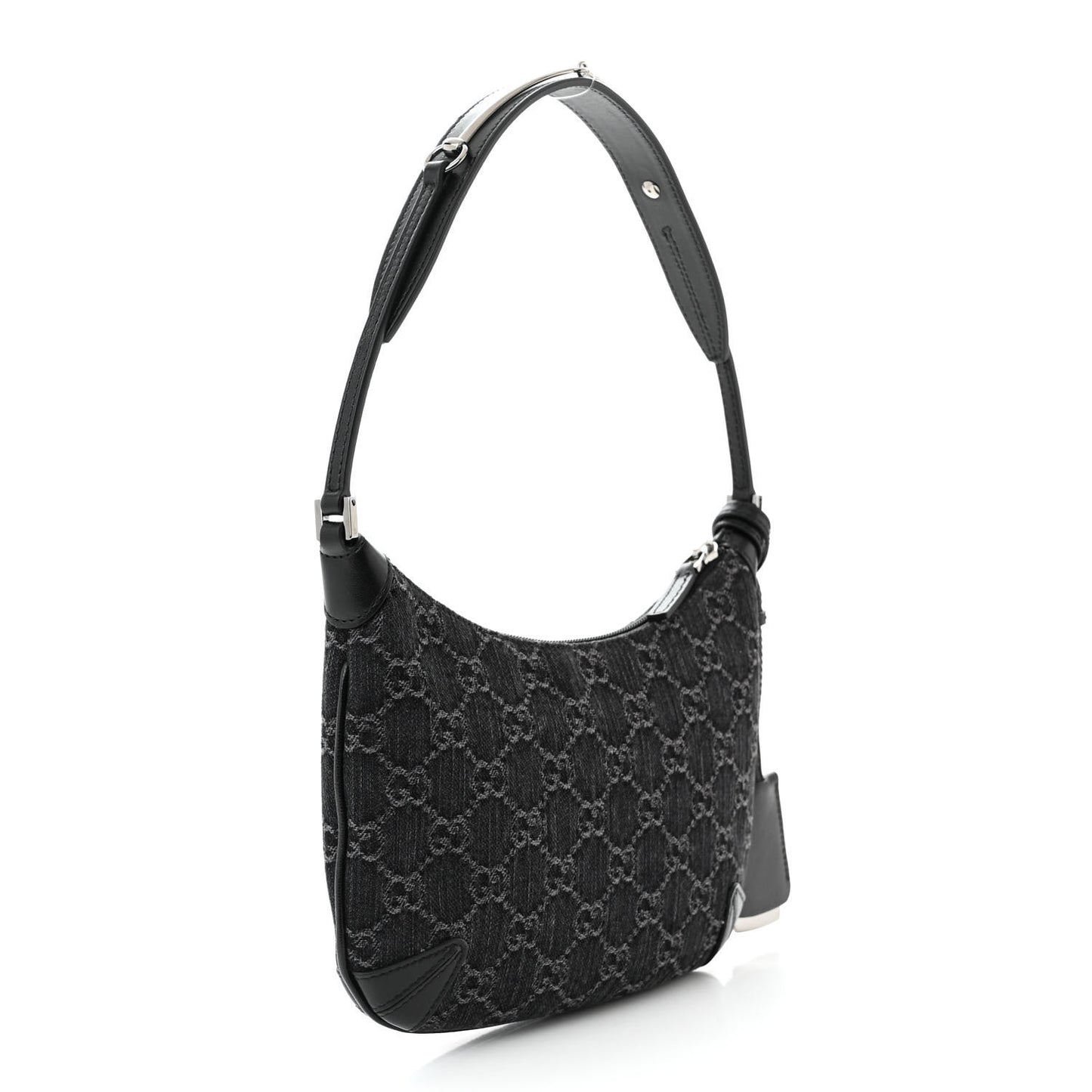 Jacquard Black Denim GG Monogram Horsebit Slim Small Shoulder Bag Black Grey