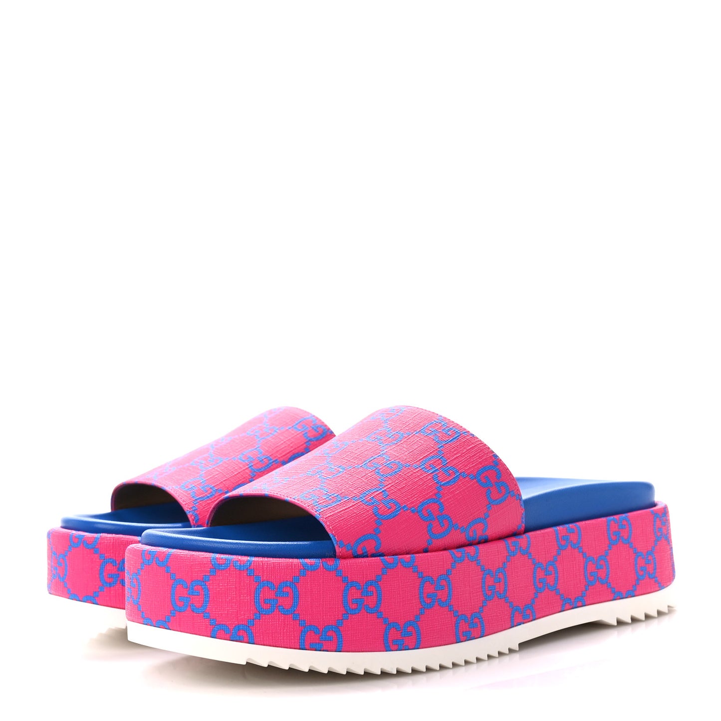 GG Supreme Joy Monogram Angelina Platform Slide Sandals 37 Fuxia Blue