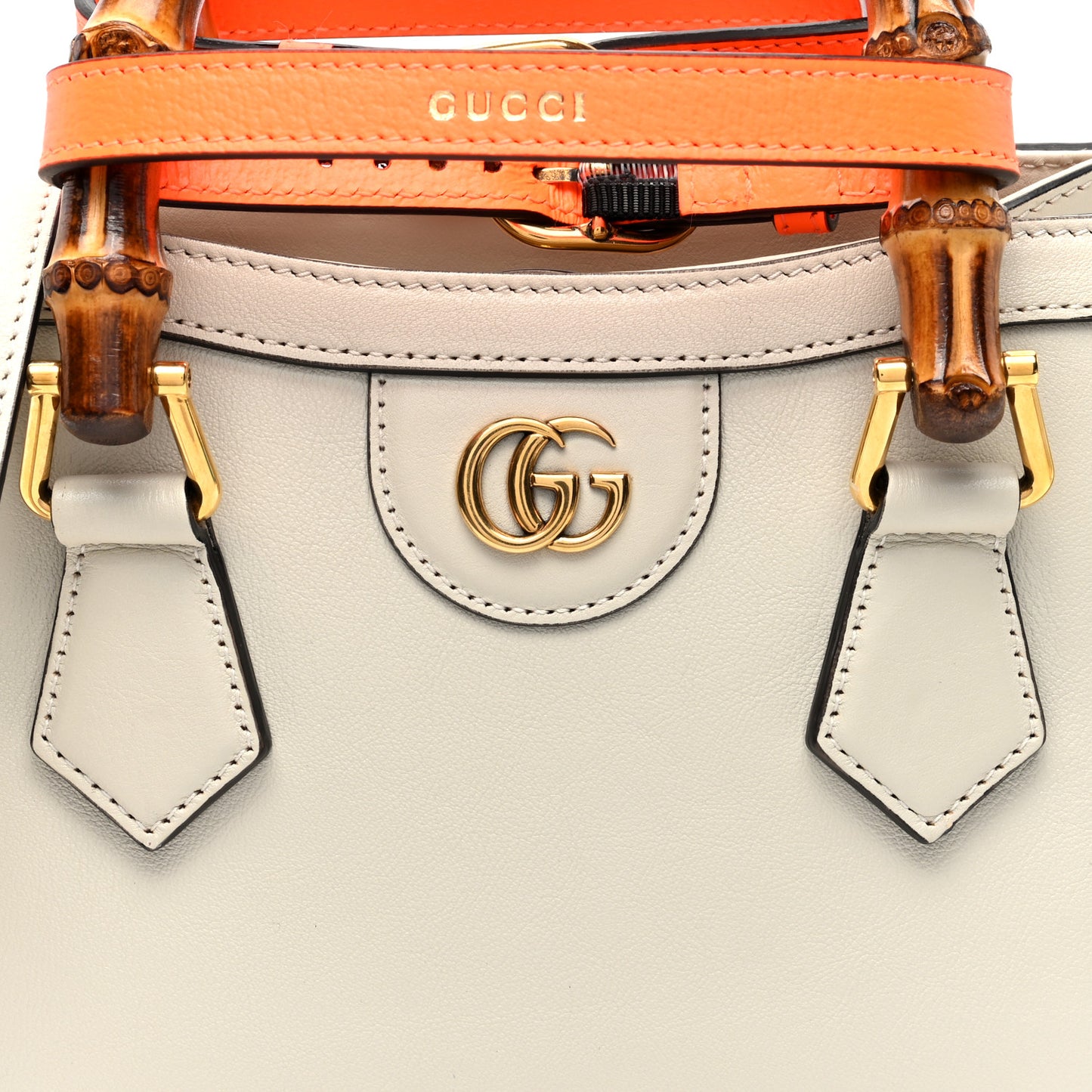 Wonka Grain Calfskin Mini Diana Tote Bag Mystic White Orange Fluo