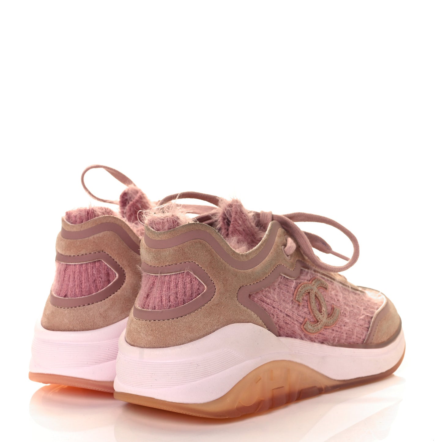 Wool Suede Calfskin CC Sneakers 36.5 Pink