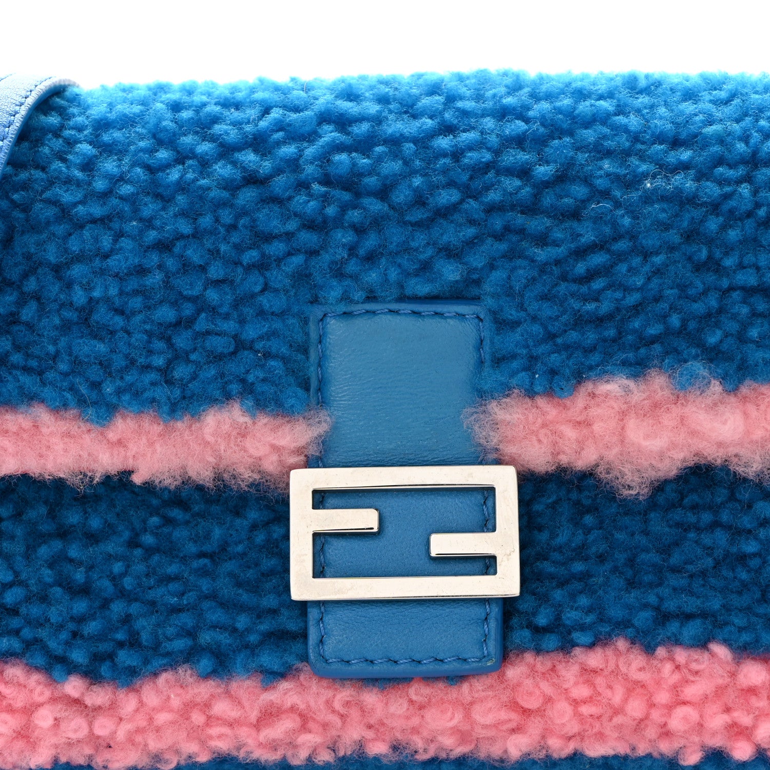 Fendi Shearling Shiny Nappa Baguette Blue Pink 8 of 10