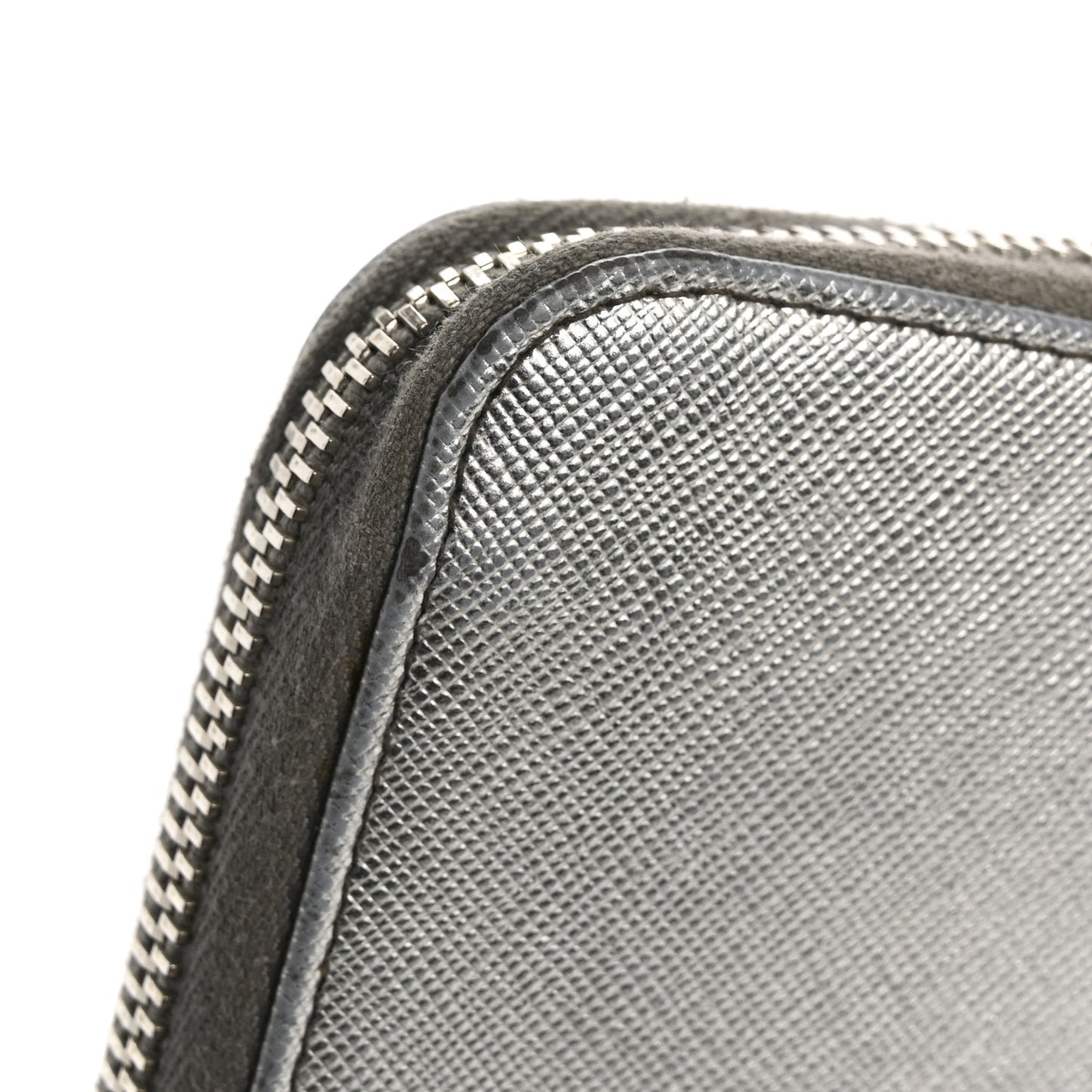 Saffiano Metal Zip Around Wallet Argento