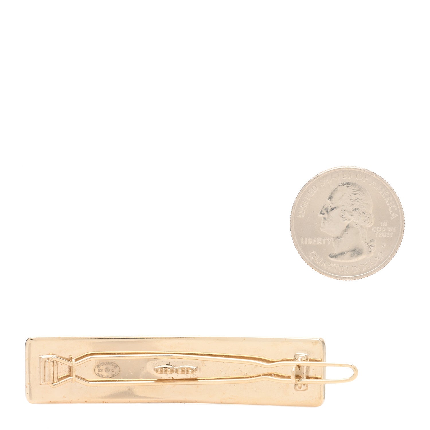 Chanel Metal Crystal Logo Hair Clip Gold 2 of 4