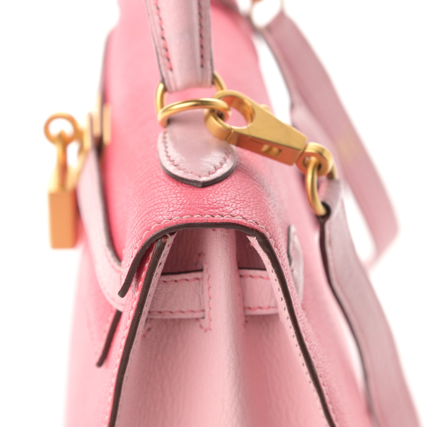 Chevre Bi-Color Horseshoe Kelly Sellier 25 Rose Lipstick Bubblegum
