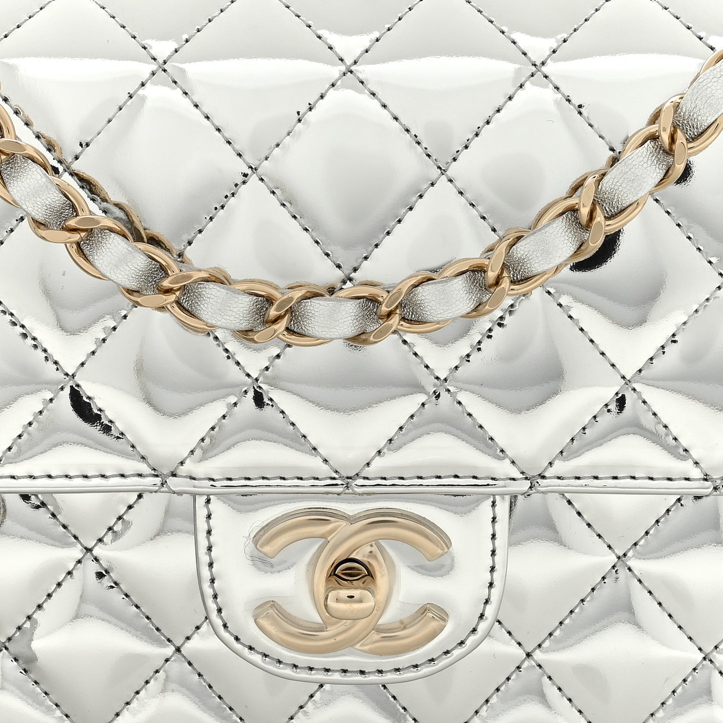 Mirror Calfskin Metallic Calfskin Medium Hollywood Boulevard Flap With Star Coin Purse Silvery