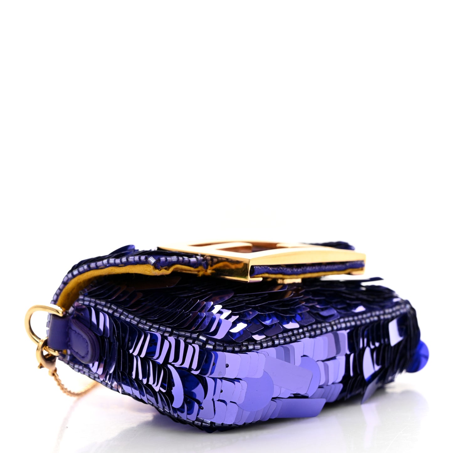 Sequin Paillettes Shiny Nappa Sex and the City Nano Maxi Buckle Baguette Charm Viola Purple