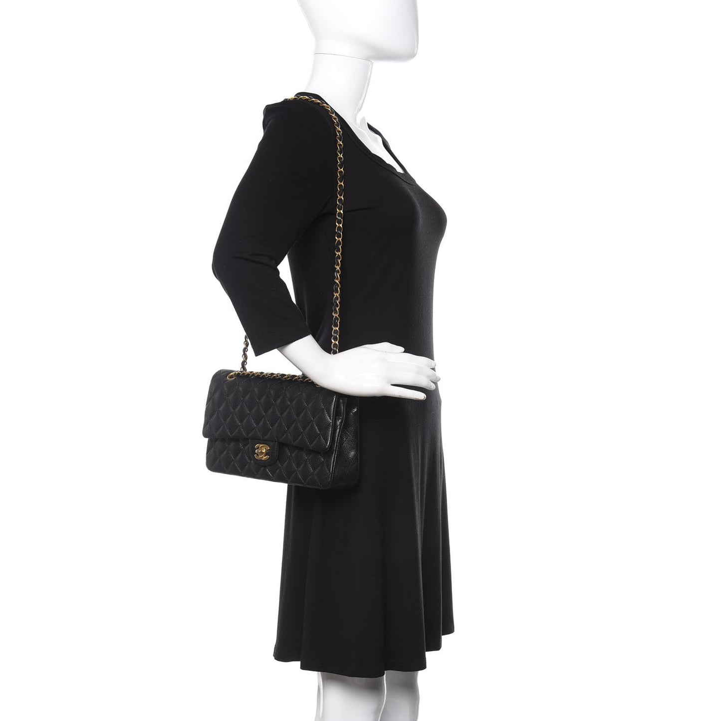 Caviar Quilted Medium Double Flap Black