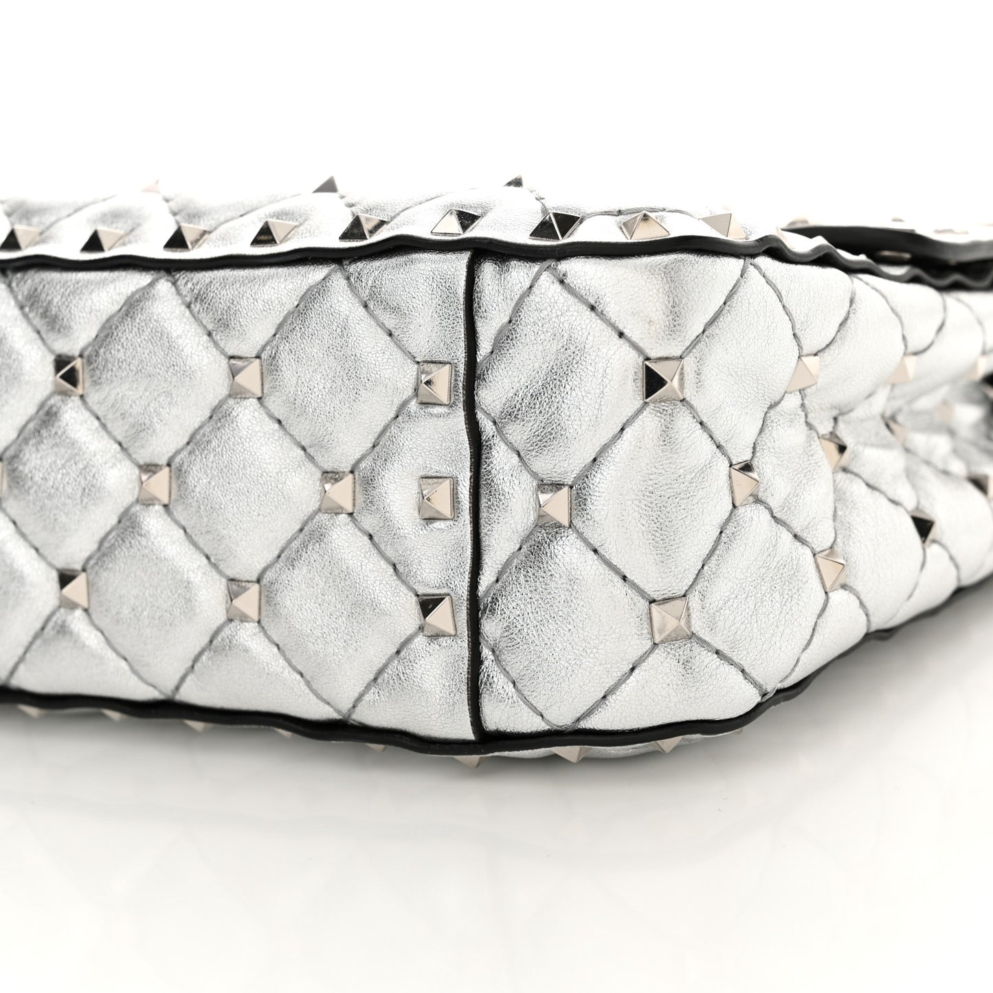 Metallic Nappa Medium Rockstud Spike Shoulder Bag Silver