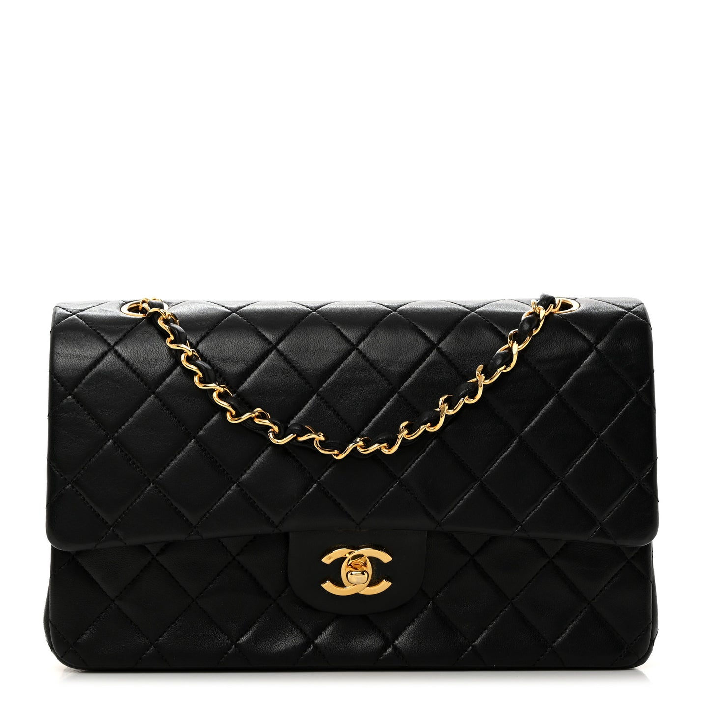 Lambskin Quilted Medium Double Flap Black