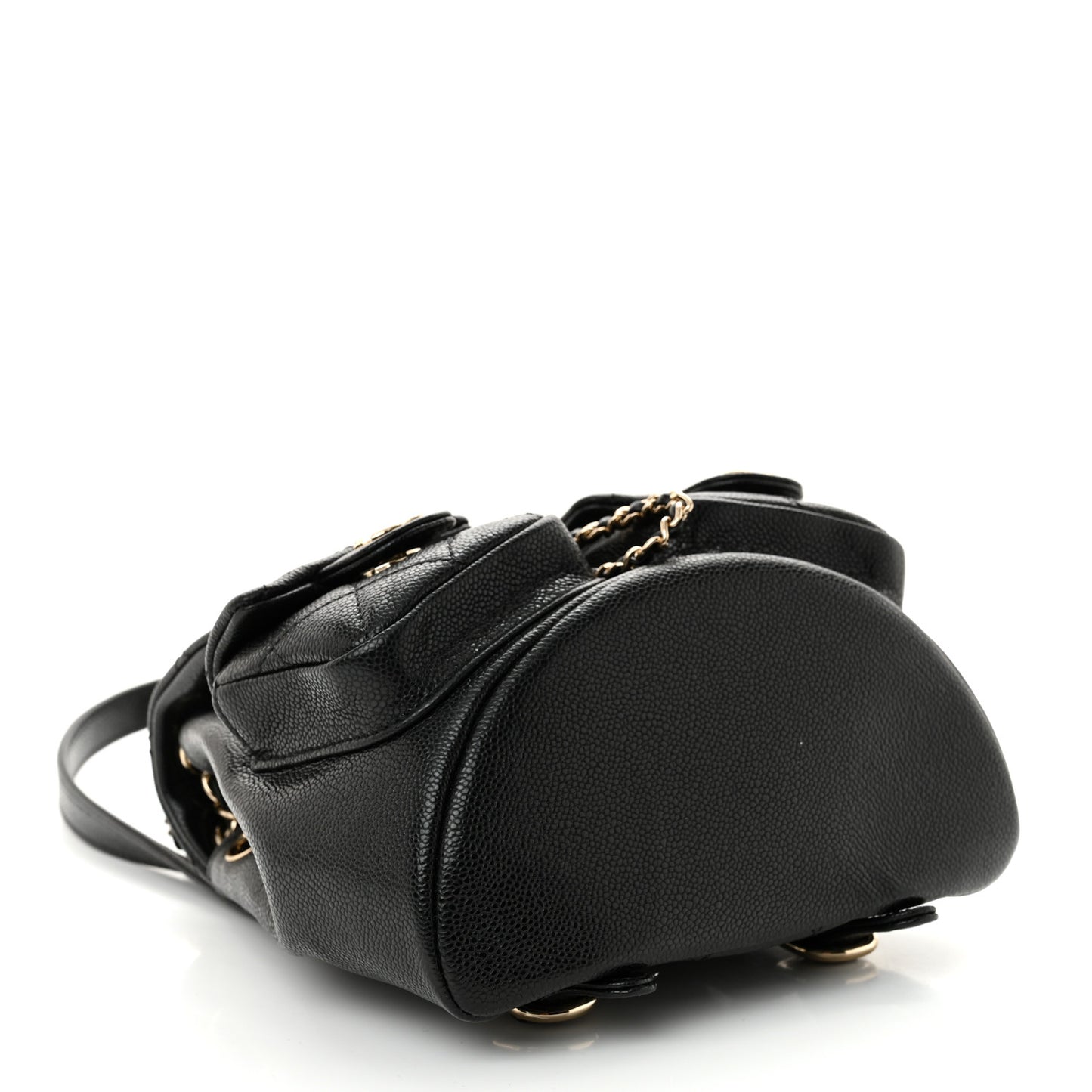 Shiny Caviar Quilted Small Duma Pockets Drawstring Backpack Black
