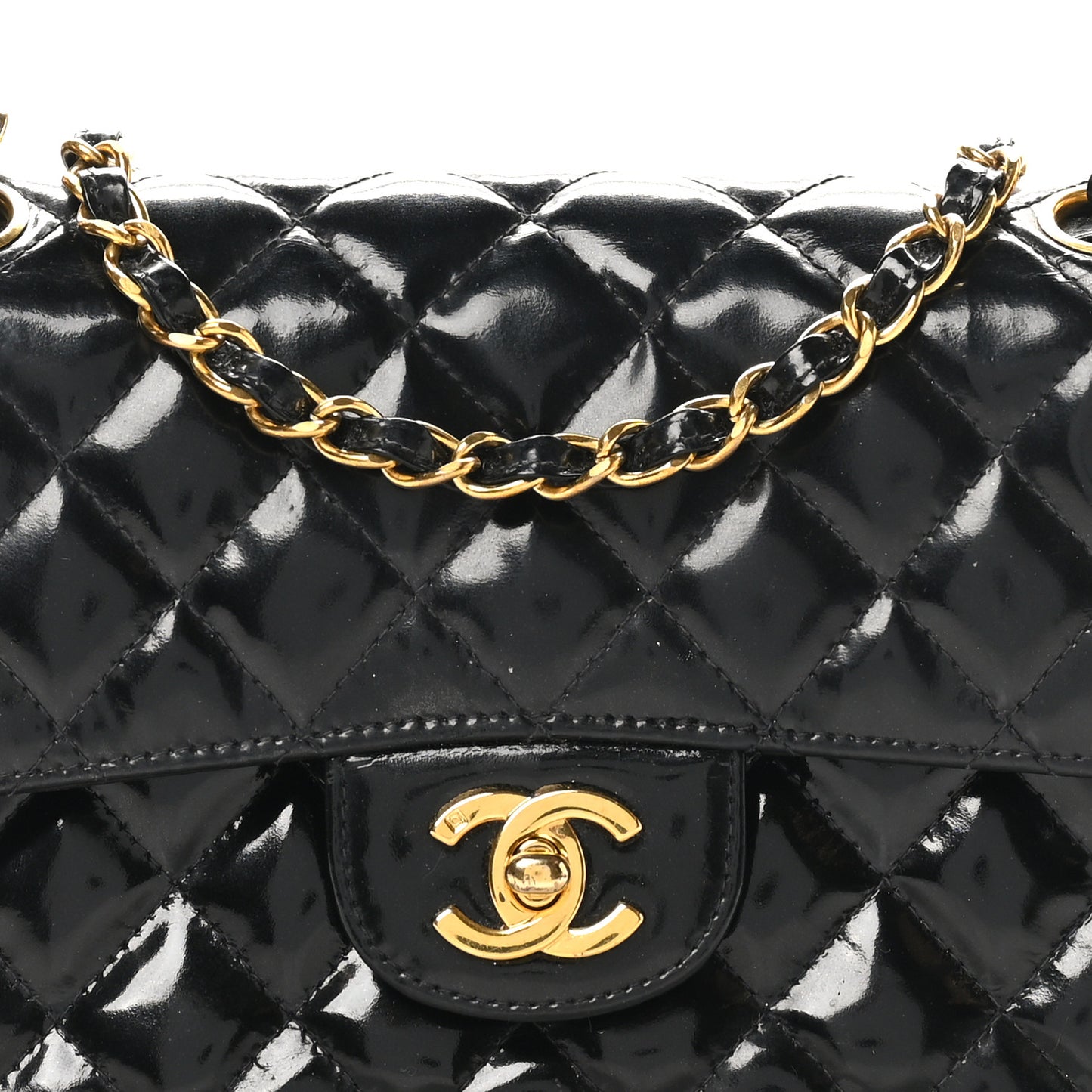 Patent Quilted Small Double Sided Flap Black