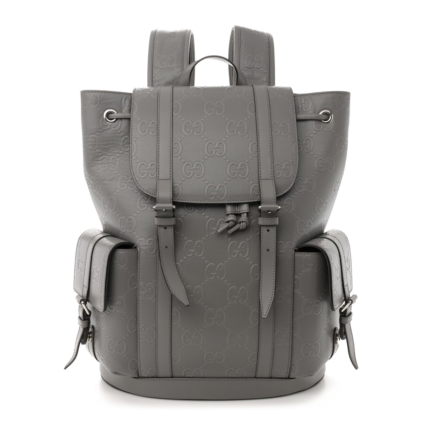 Calfskin GG Tennis Embossed Double Buckle Backpack Grey