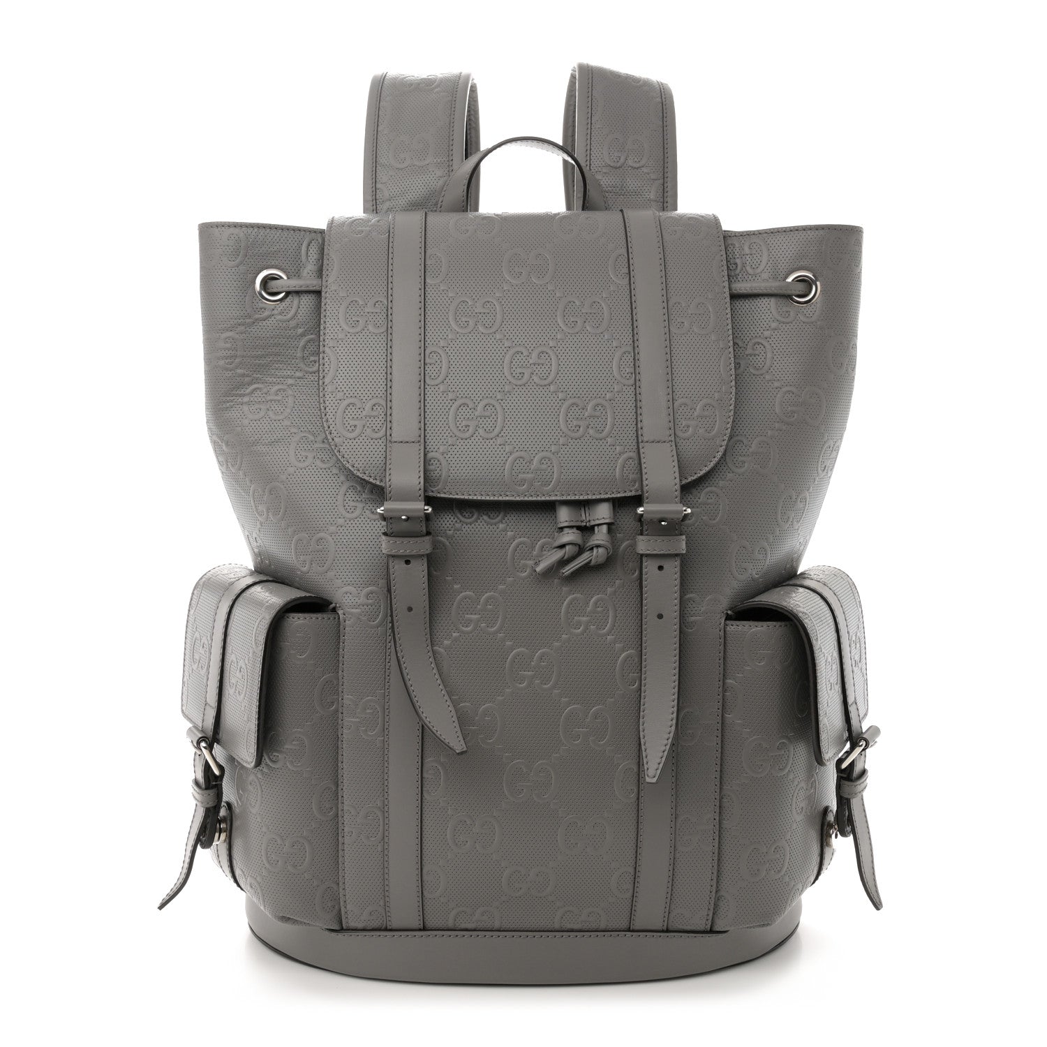 Gucci Calfskin GG Tennis Embossed Double Buckle Backpack Grey 1 of 13