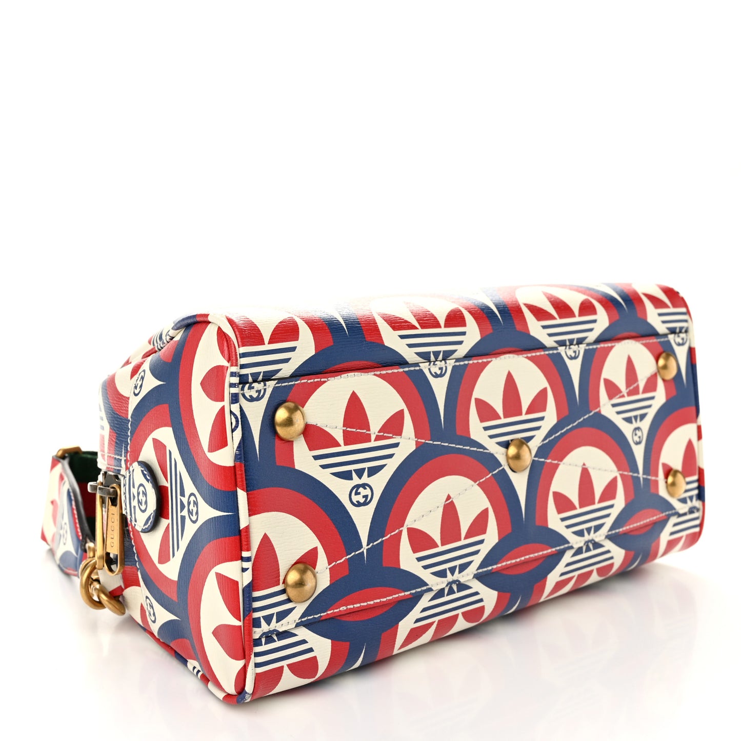 X ADIDAS Shangai Calfskin Web Trefoil Interlocking G Mini Duffle Bag Red White Blue