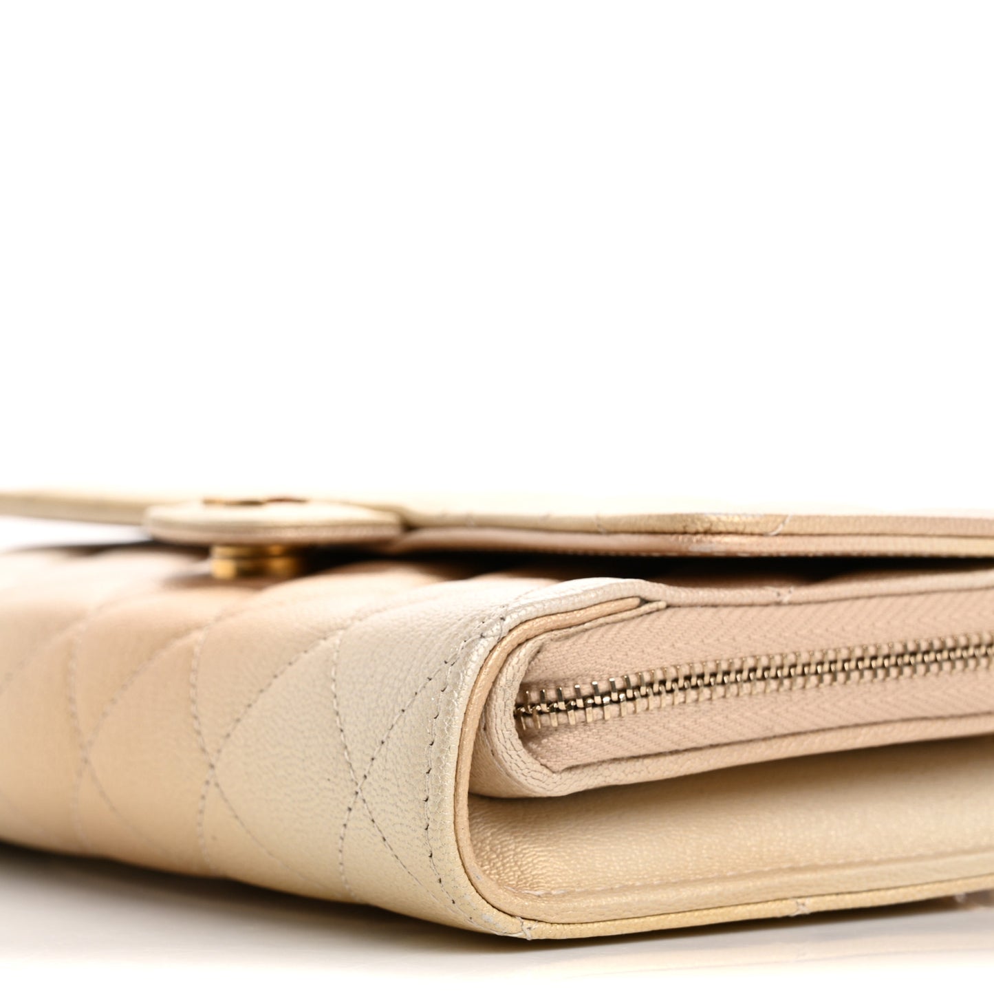 Metallic Goatskin Quilted Phone Holder Wallet on Removable Chain Gold
