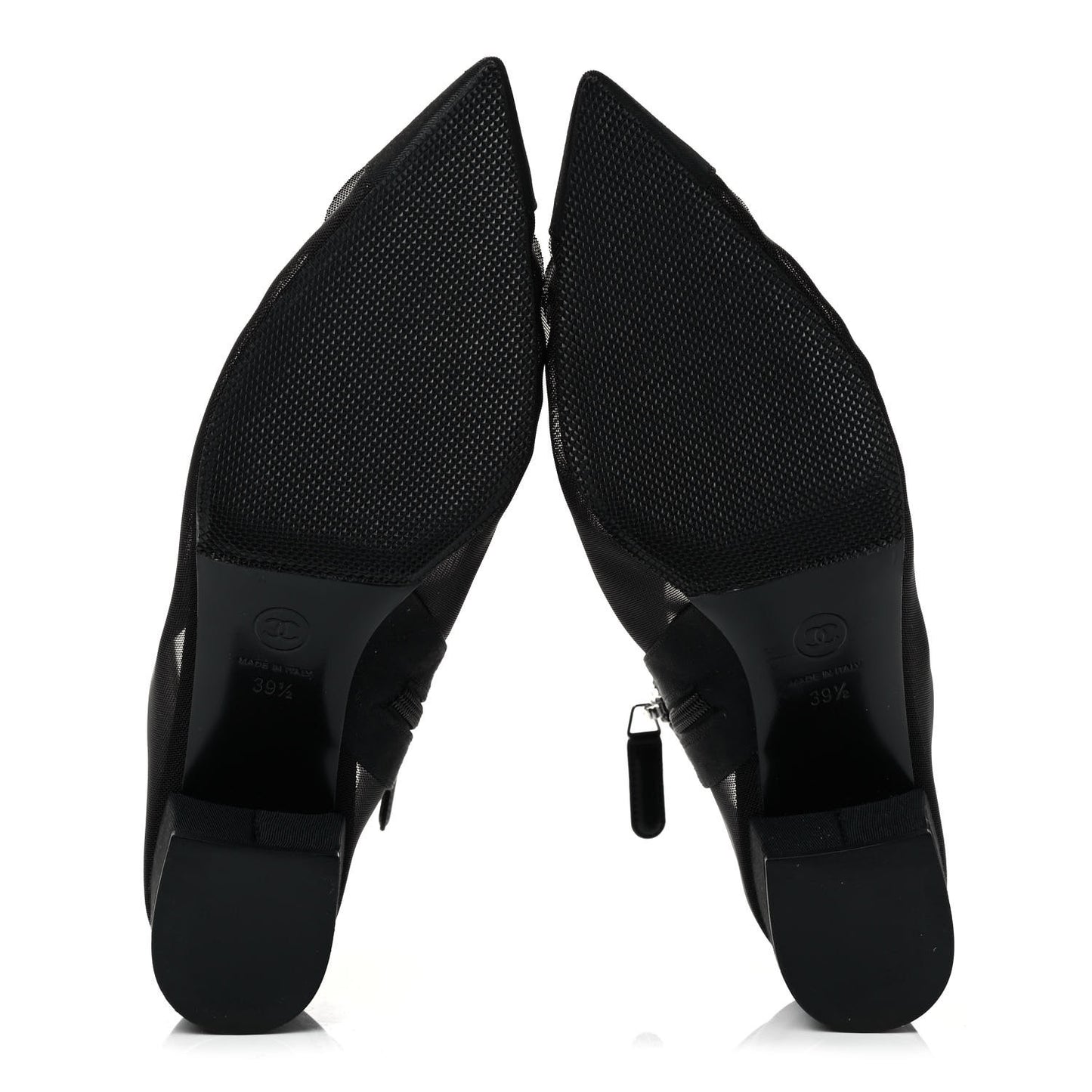 Mesh Grosgrain Camellia Short Boots 39.5 Black