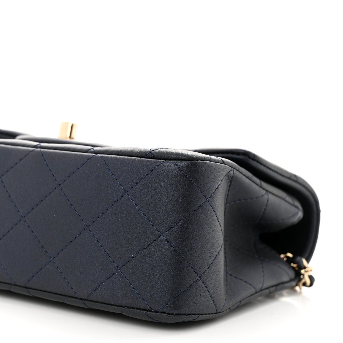 Iridescent Lambskin Quilted Mini Top Handle Rectangular Flap Dark Blue