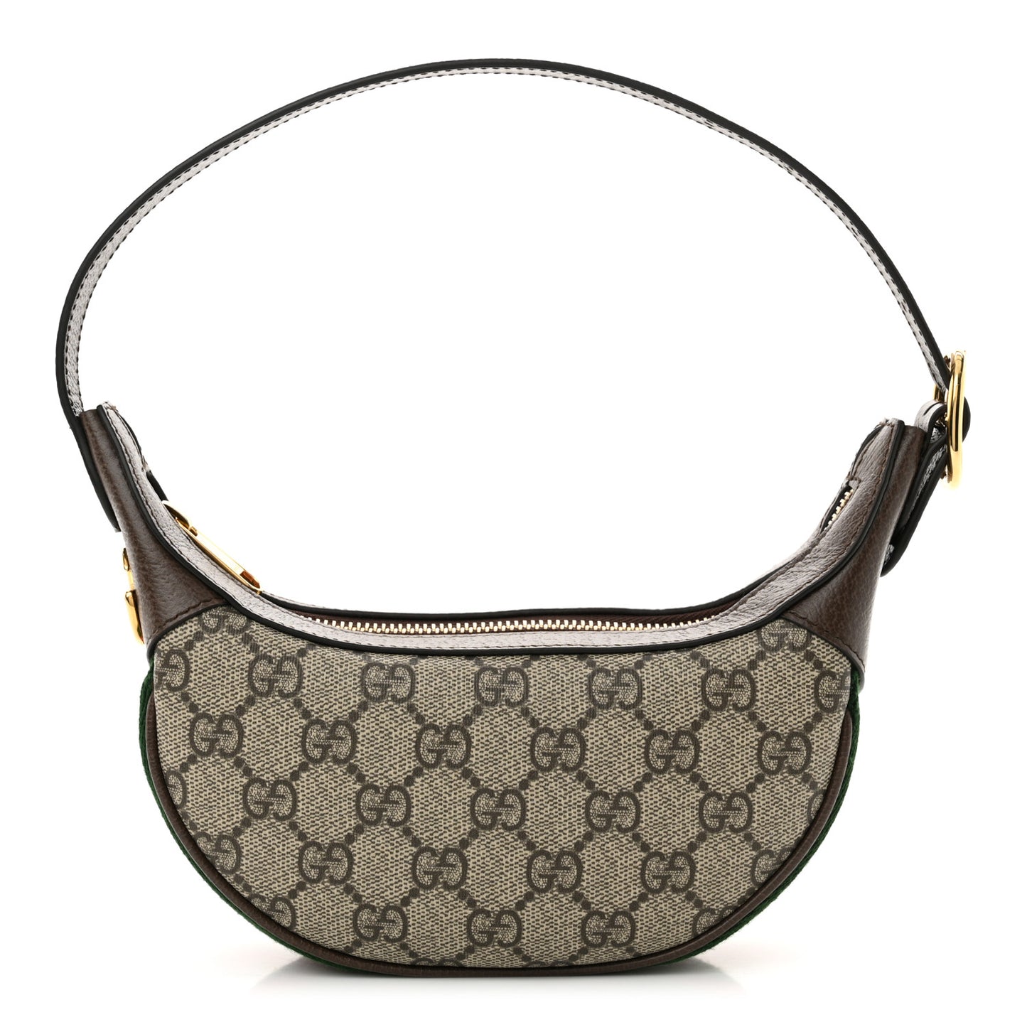 GG Supreme Monogram Textured Calfskin Web Mini Ophidia Half Moon Hobo Beige Ebony New Acero
