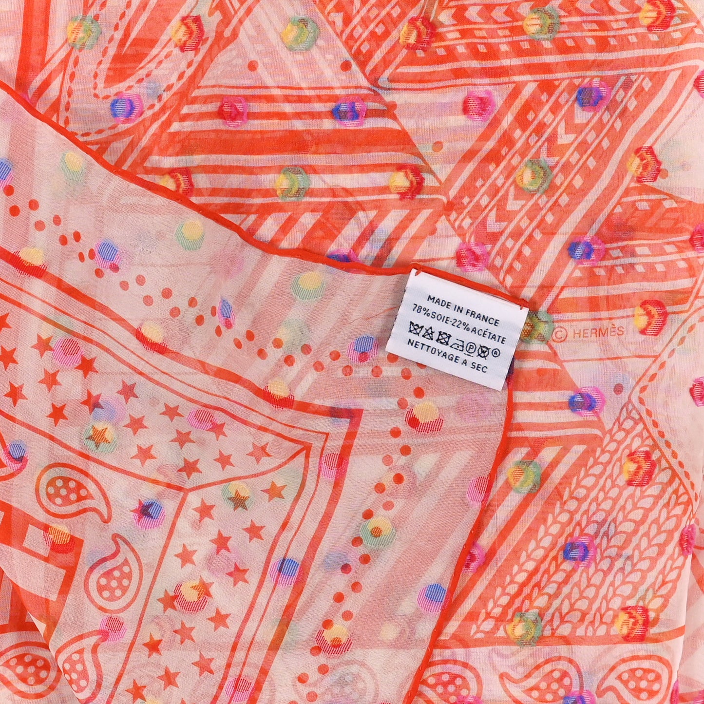 Silk Mousseline Embroidered Sangles en Zig Zag Pois Rainbow Scarf 60