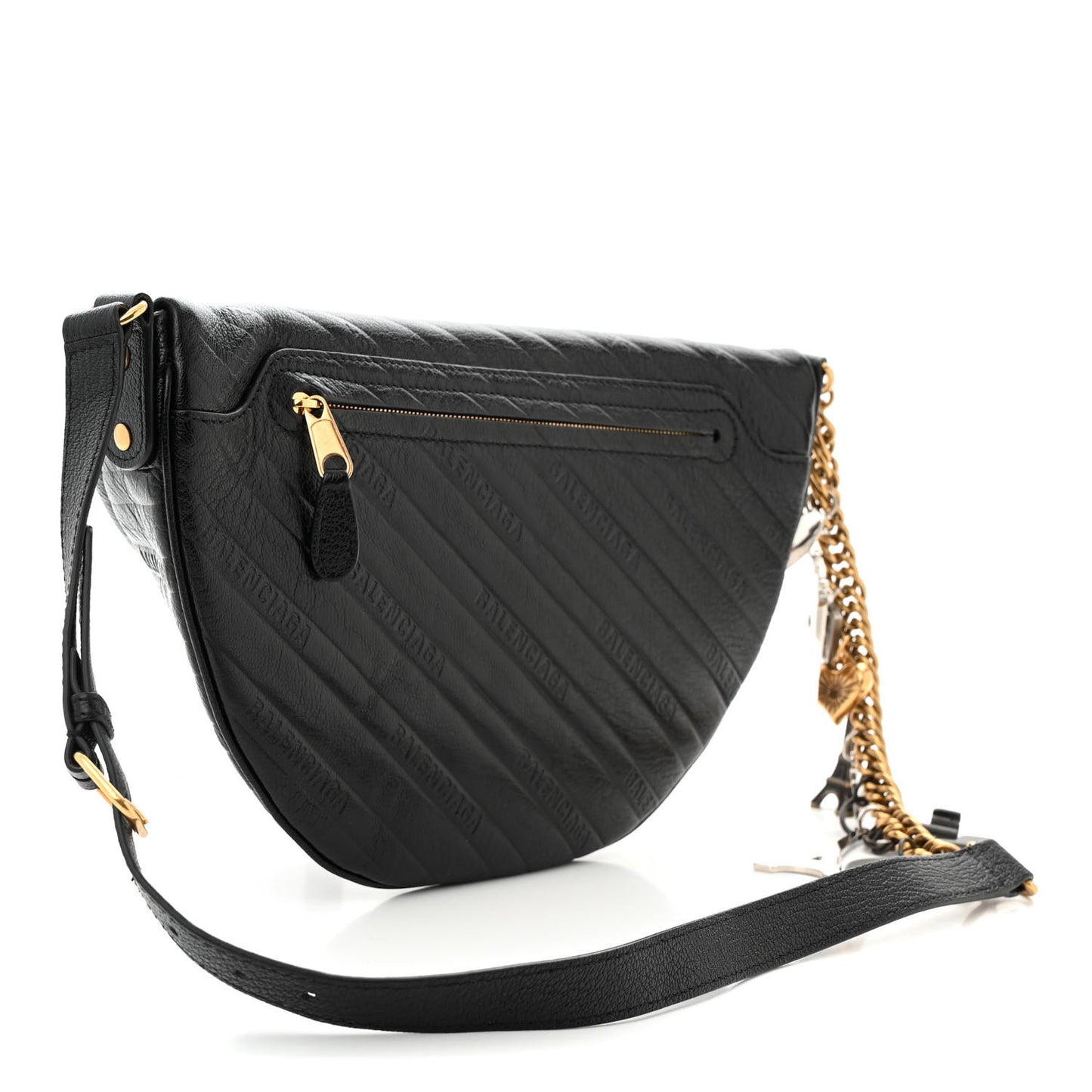Shiny Goatskin Allover Logo Embossed XS Souvenir Belt Bag Black