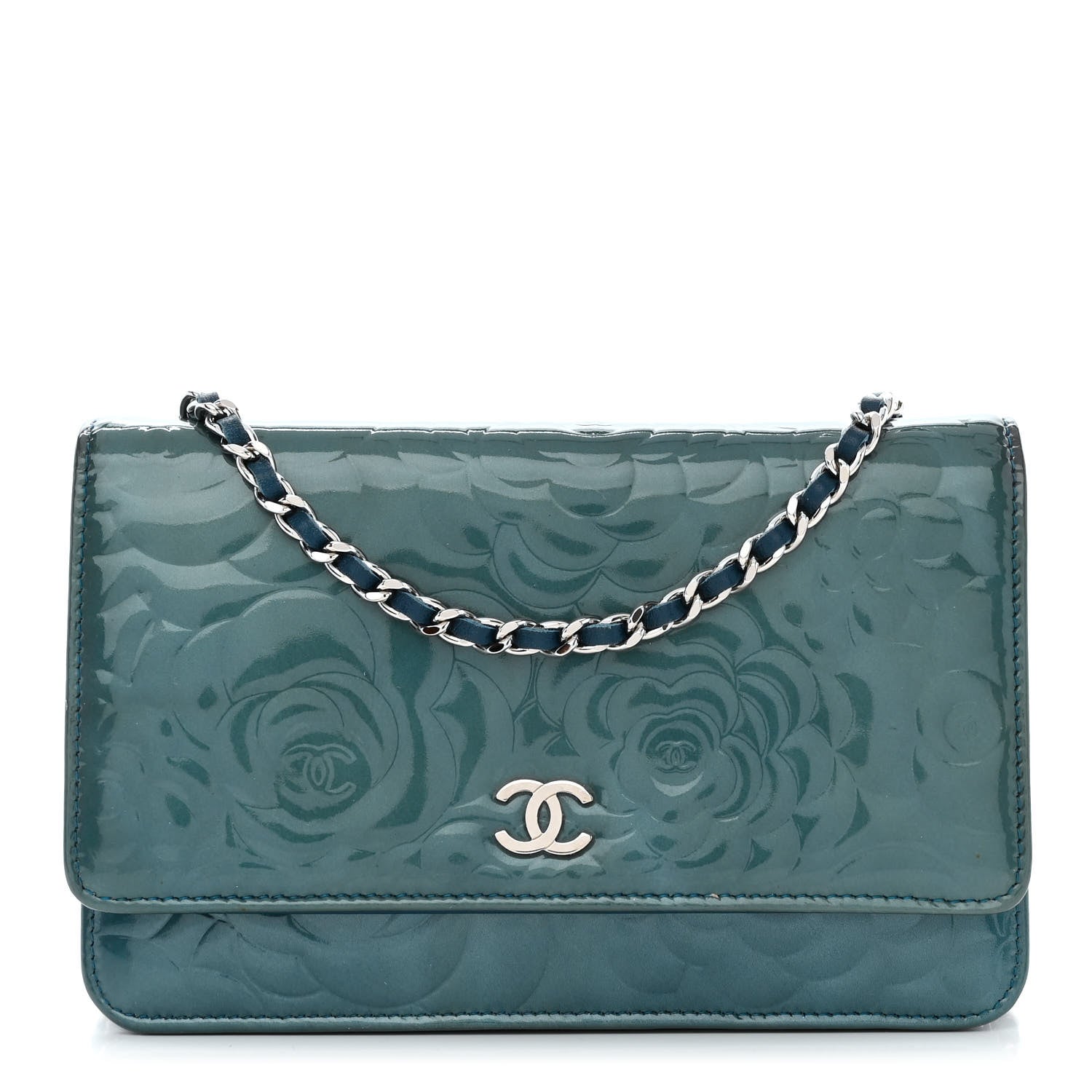Chanel Patent Camellia Wallet on Chain WOC Royal Blue 1 of 13