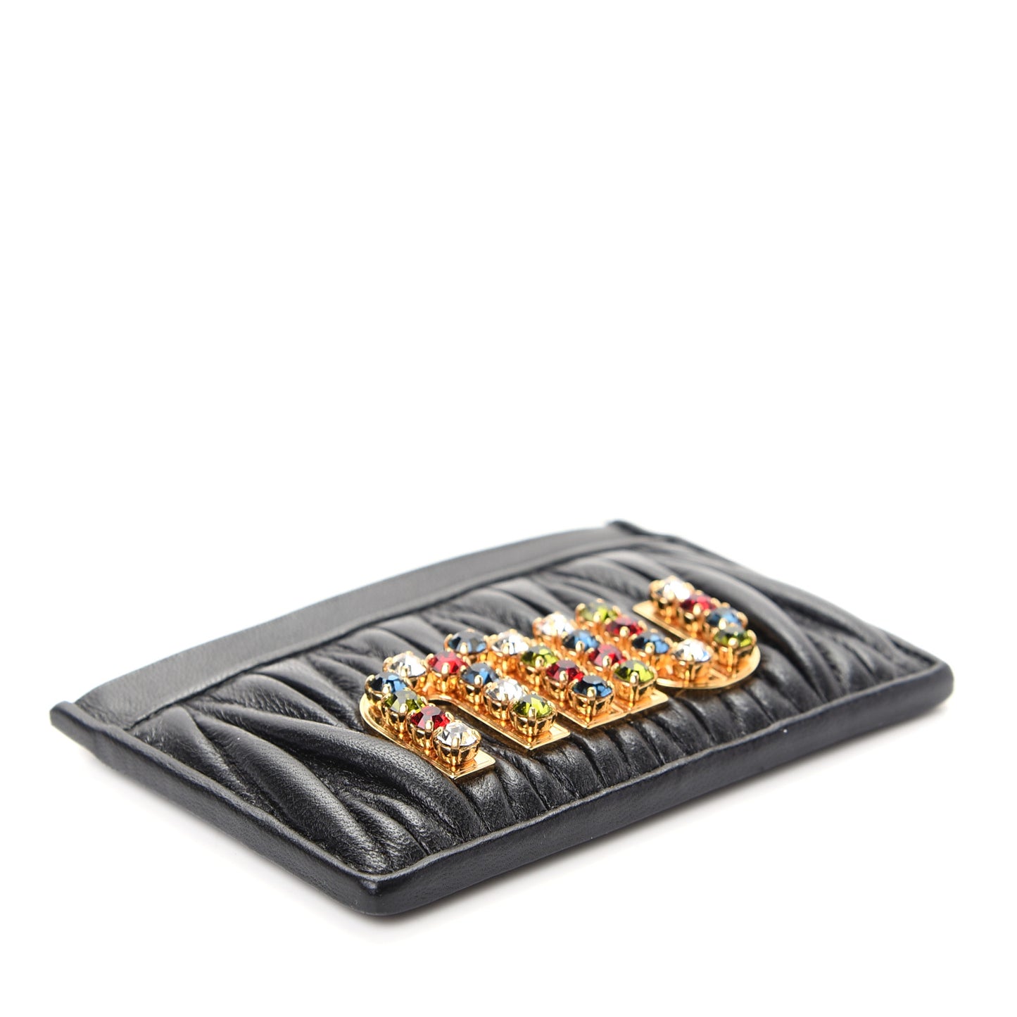 Nappa Matelasse Crystal Miu Card Case Black