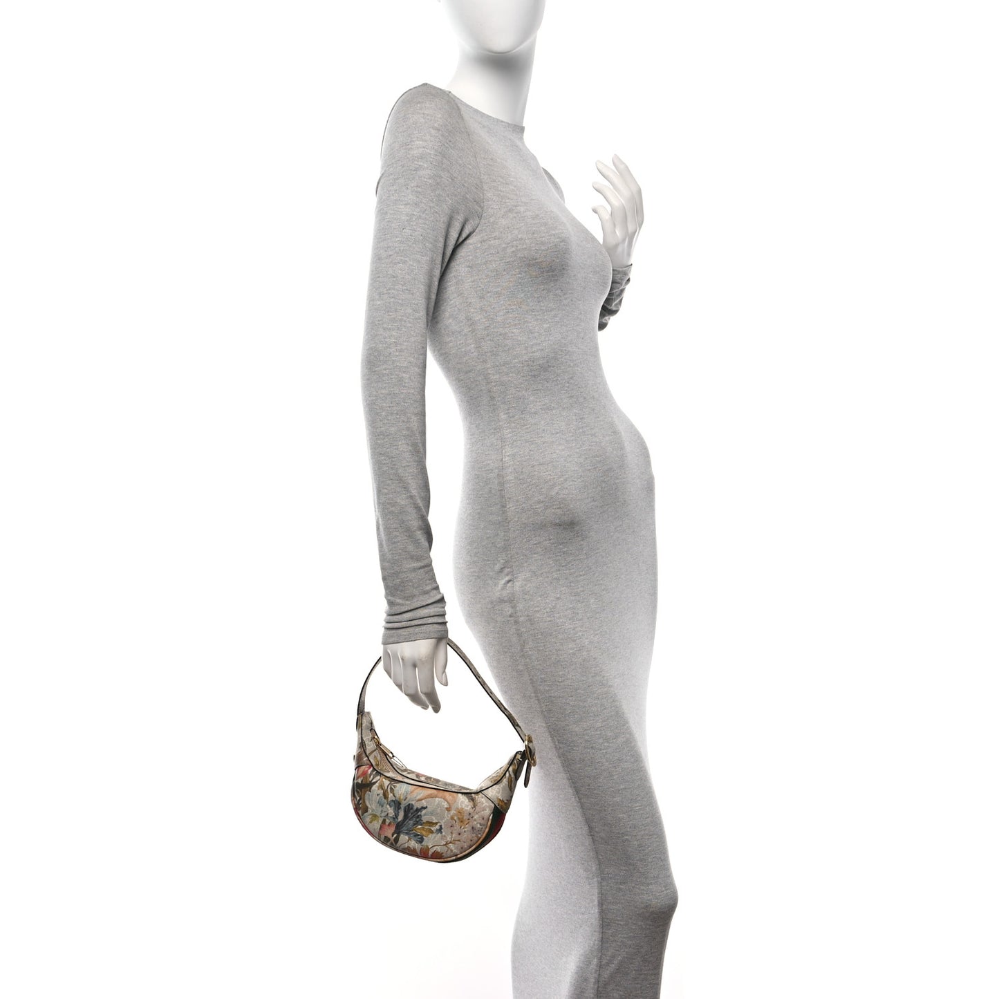 GG Supreme Monogram Water Flora Web Mini Ophidia Half Moon Hobo Beige White Multicolor