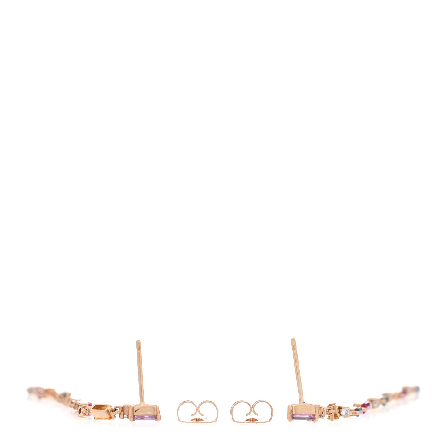 18K Rose Gold Diamond Sapphire Fireworks Rainbow Linear Drop Earrings