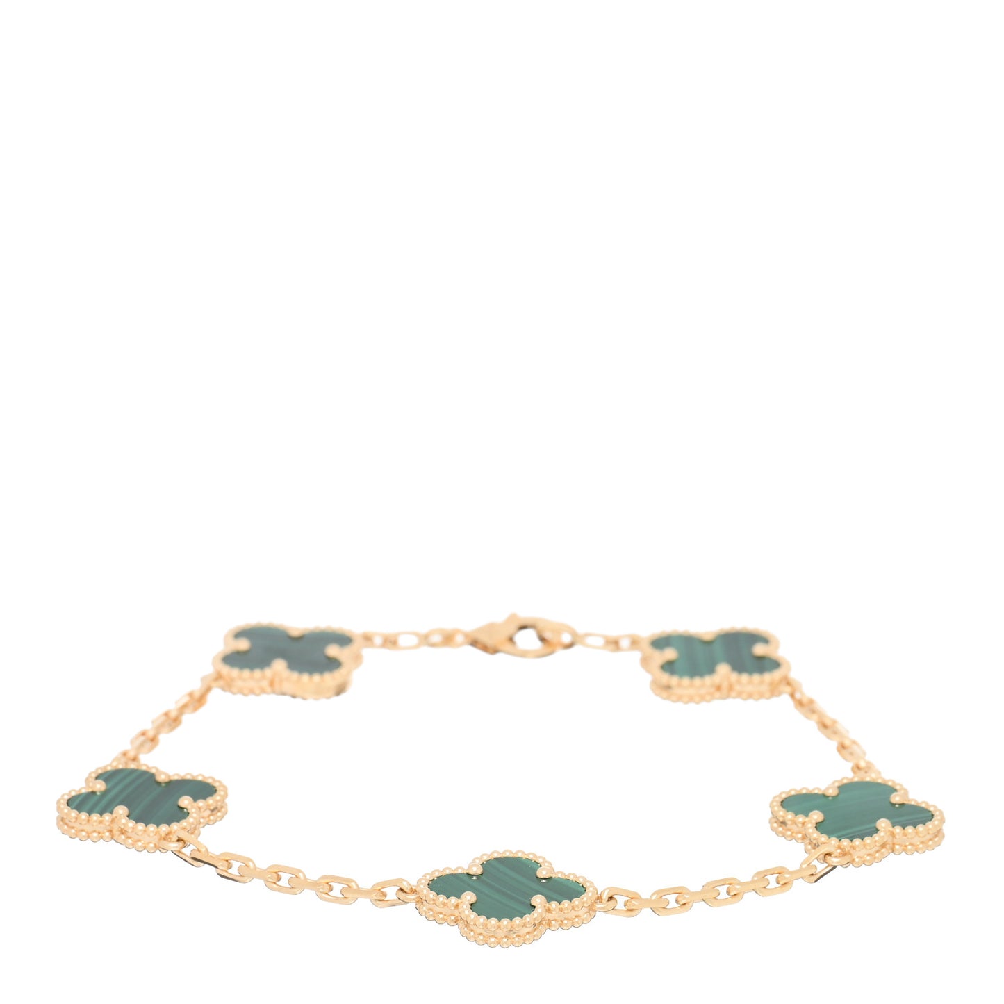 18K Yellow Gold Malachite 5 Motifs Vintage Alhambra Bracelet