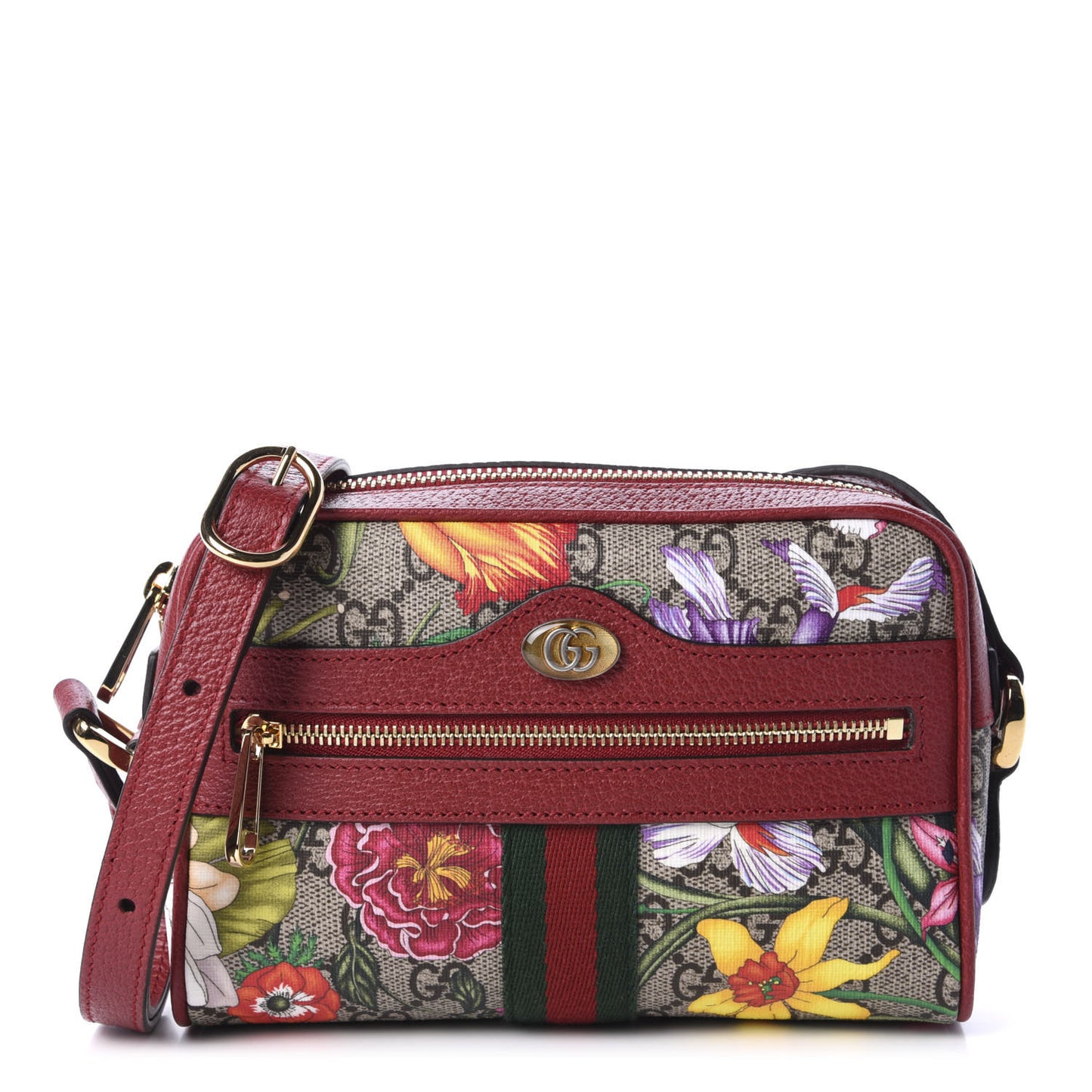 GG Supreme Monogram Flora Web Mini Ophidia Shoulder Bag Red