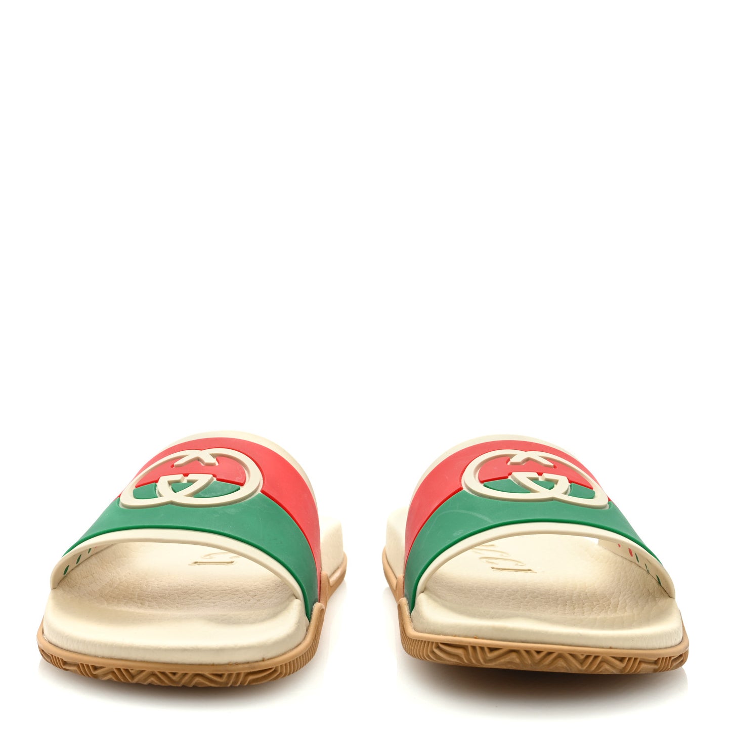 Rubber Web Womens Interlocking G Slide Sandals 37 Mystic White Green Red