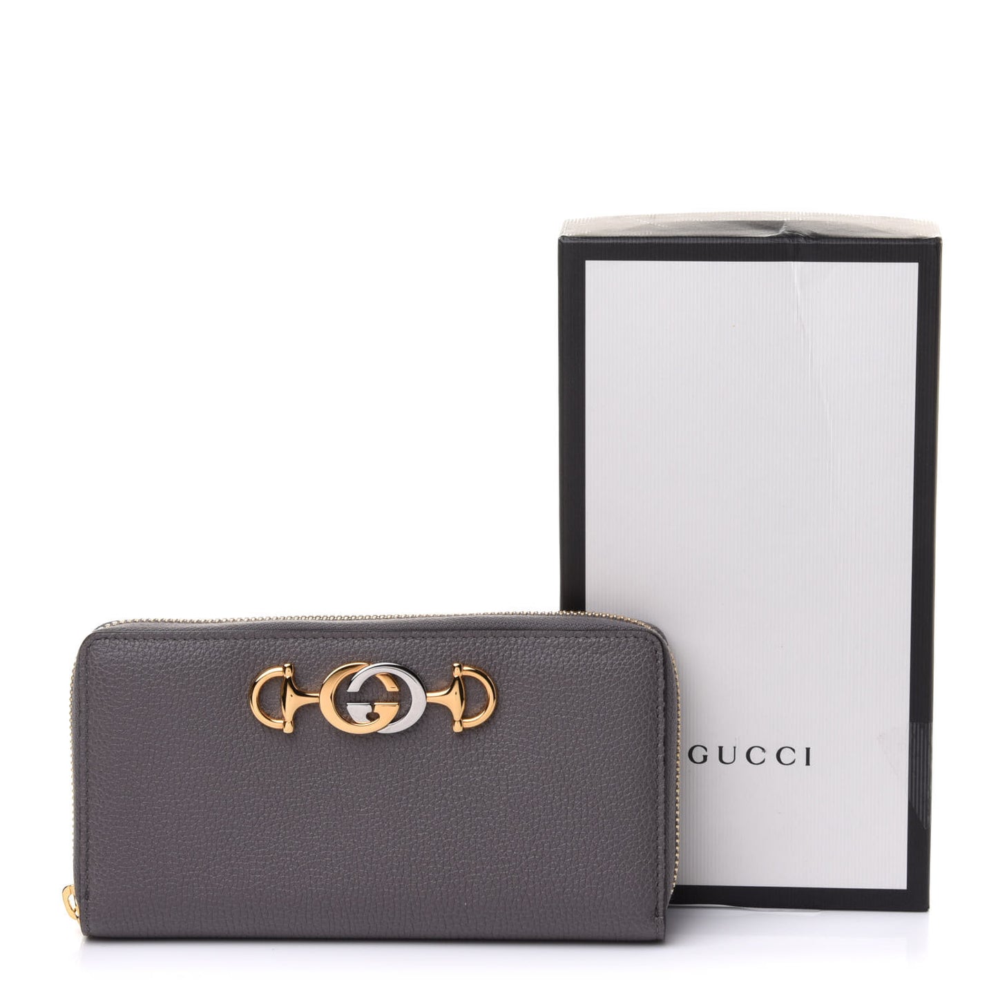 Grainy Calfskin Zumi Zip Around Wallet Dusty Grey