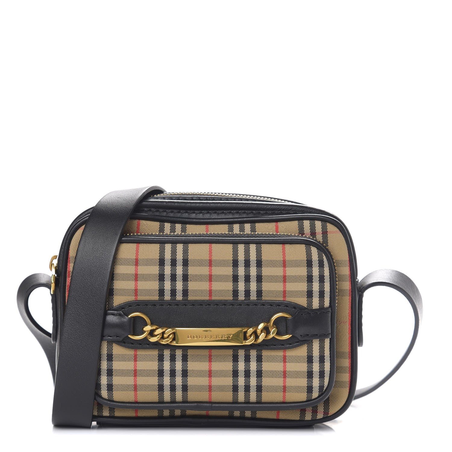 Burberryバッグ Burberry 1983 Knight Check Smooth Calfskin Link Camera Bag Black