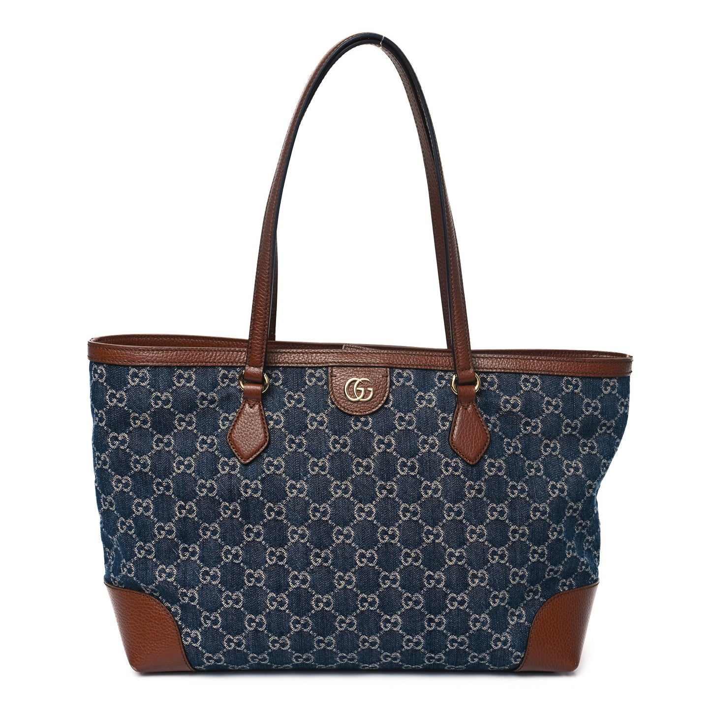New Denim GG Monogram Medium Ophidia Shopping Tote Blue Tea Cuir
