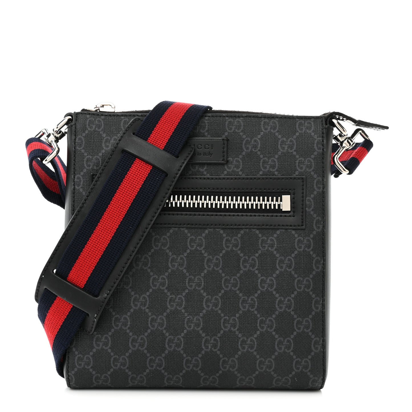 GG Supreme Monogram Web Small Flat Messenger Bag Black Grey