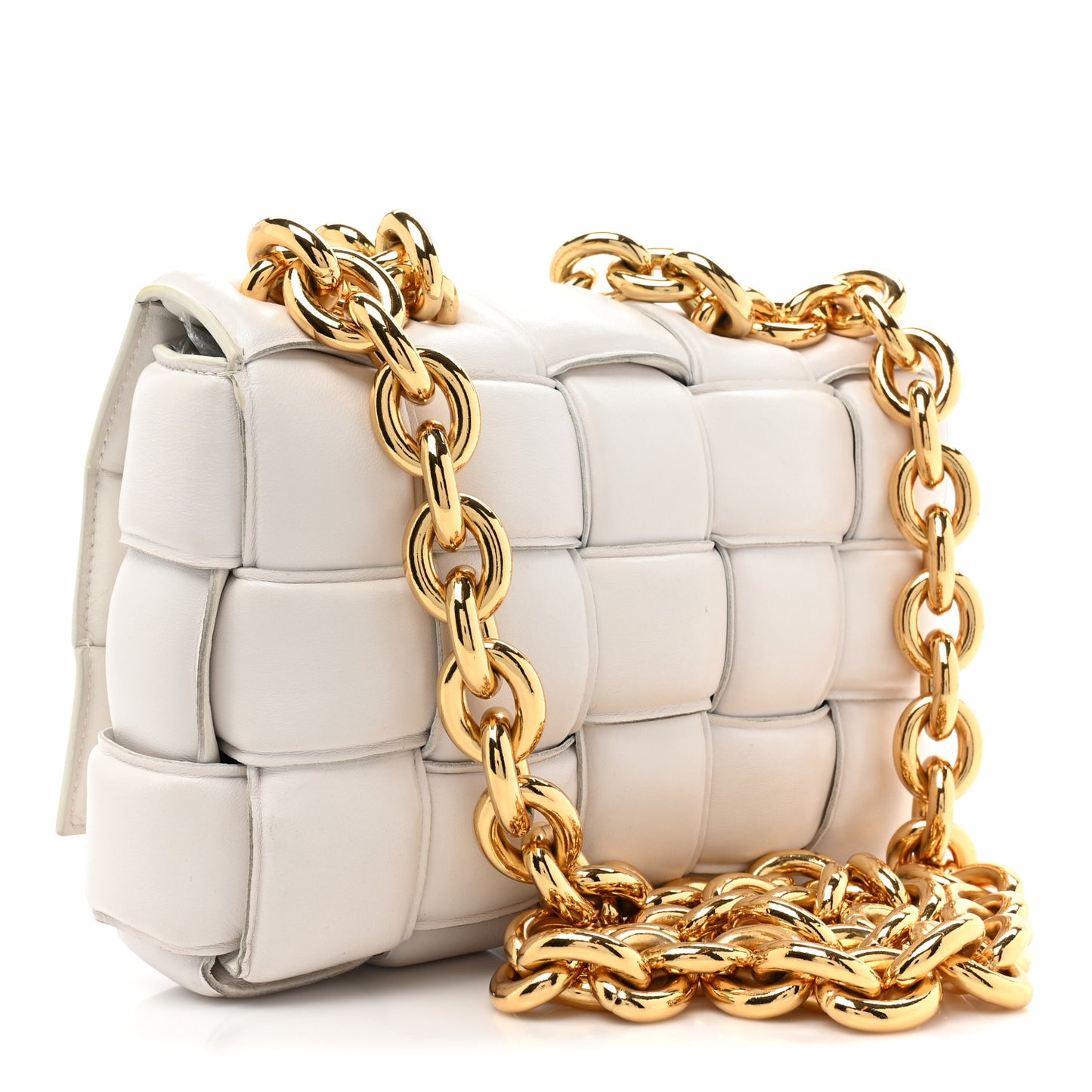 Lambskin Maxi Intreccio Padded Chain Cassette Crossbody Bag White