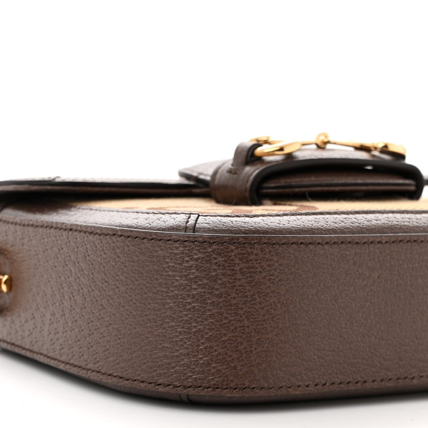 Monogram Jumbo GG Textured Dollar Calfskin Web Mini Horsebit 1955 Shoulder Bag Camel Ebony New Acero