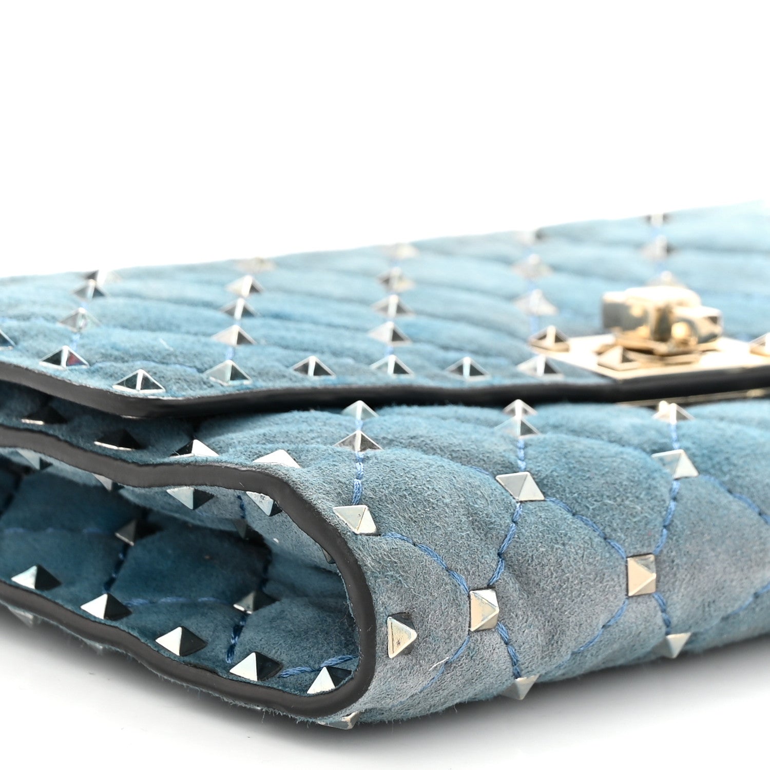 Valentino Garavani Suede Rockstud Spike Wallet on Chain Bright Blue 8 of 11