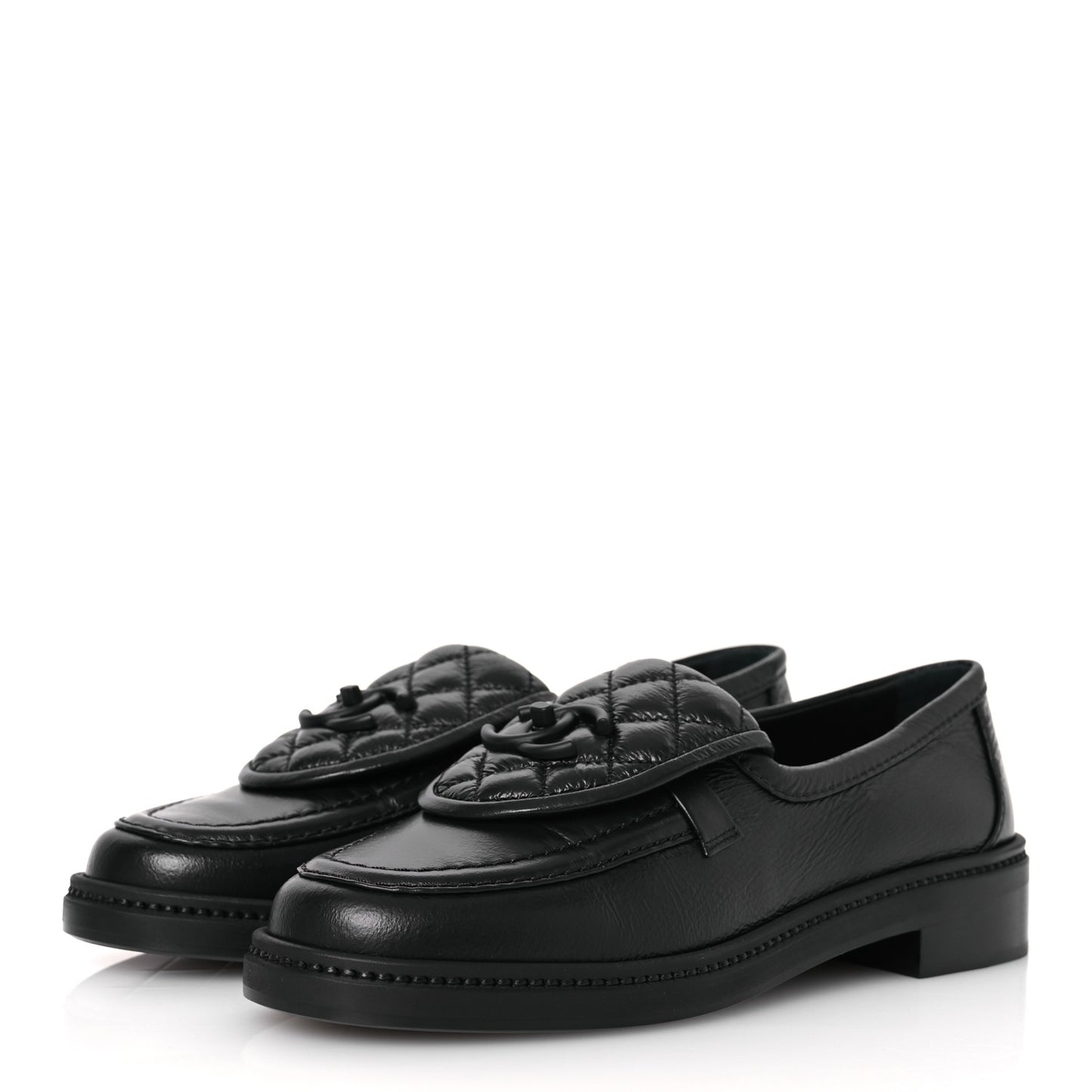 Crumpled Lambskin Quilted CC Turnlock Loafers 37 Black