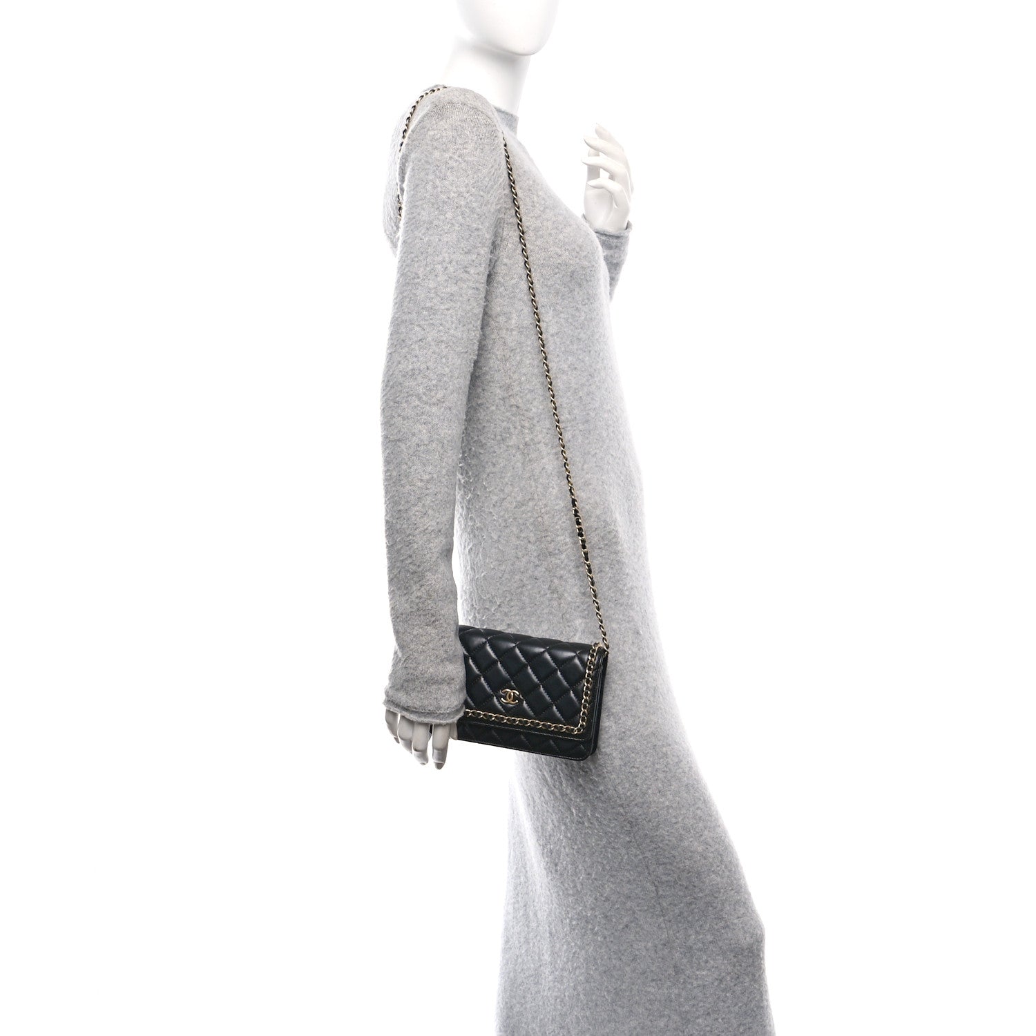 Chanel Lambskin Quilted Chain Around Wallet On Chain WOC Black 2 of 11